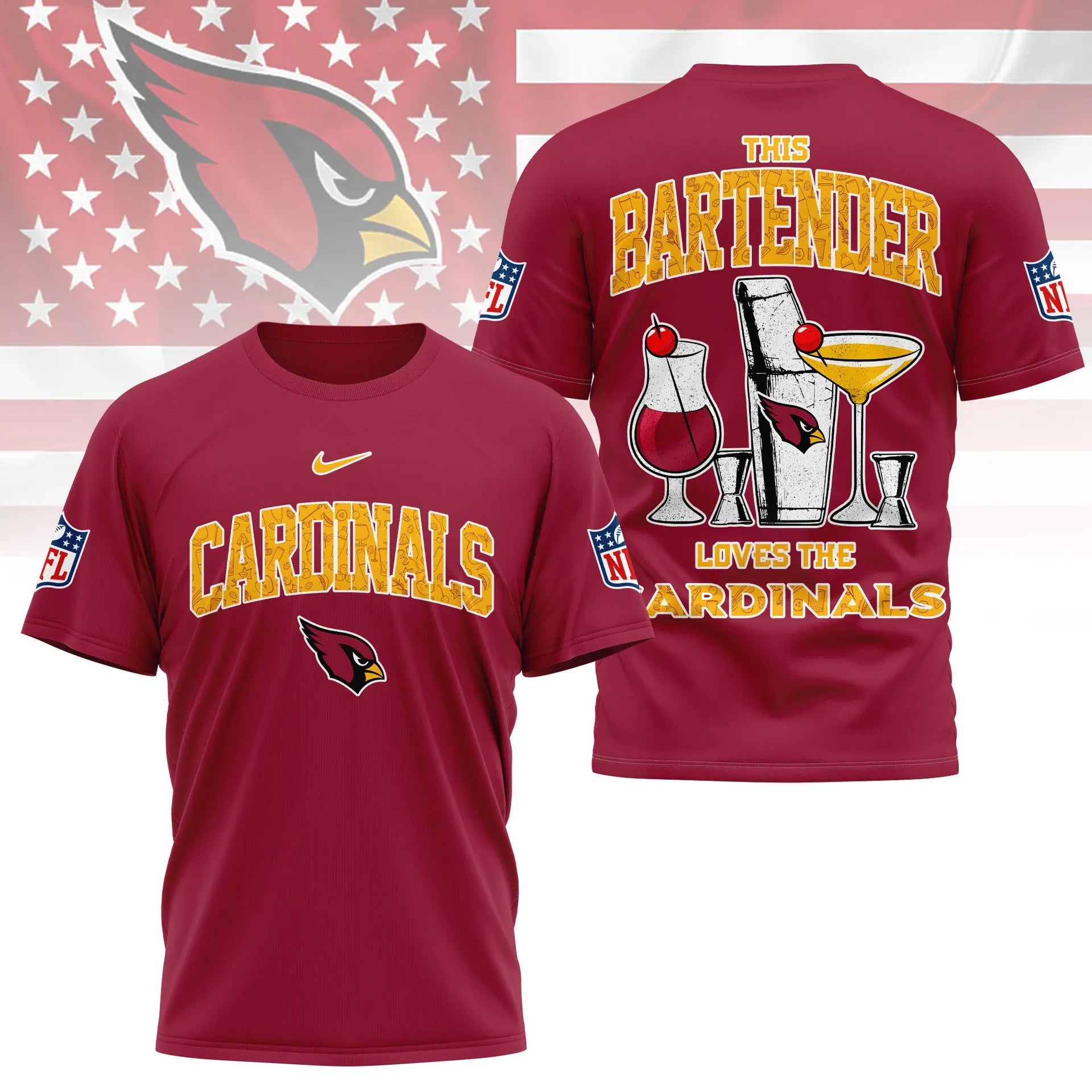 Arizona Cardinals | Premium NFL Bartender Fan 3D Shirt NY – HuddleStyle.com - Image 2