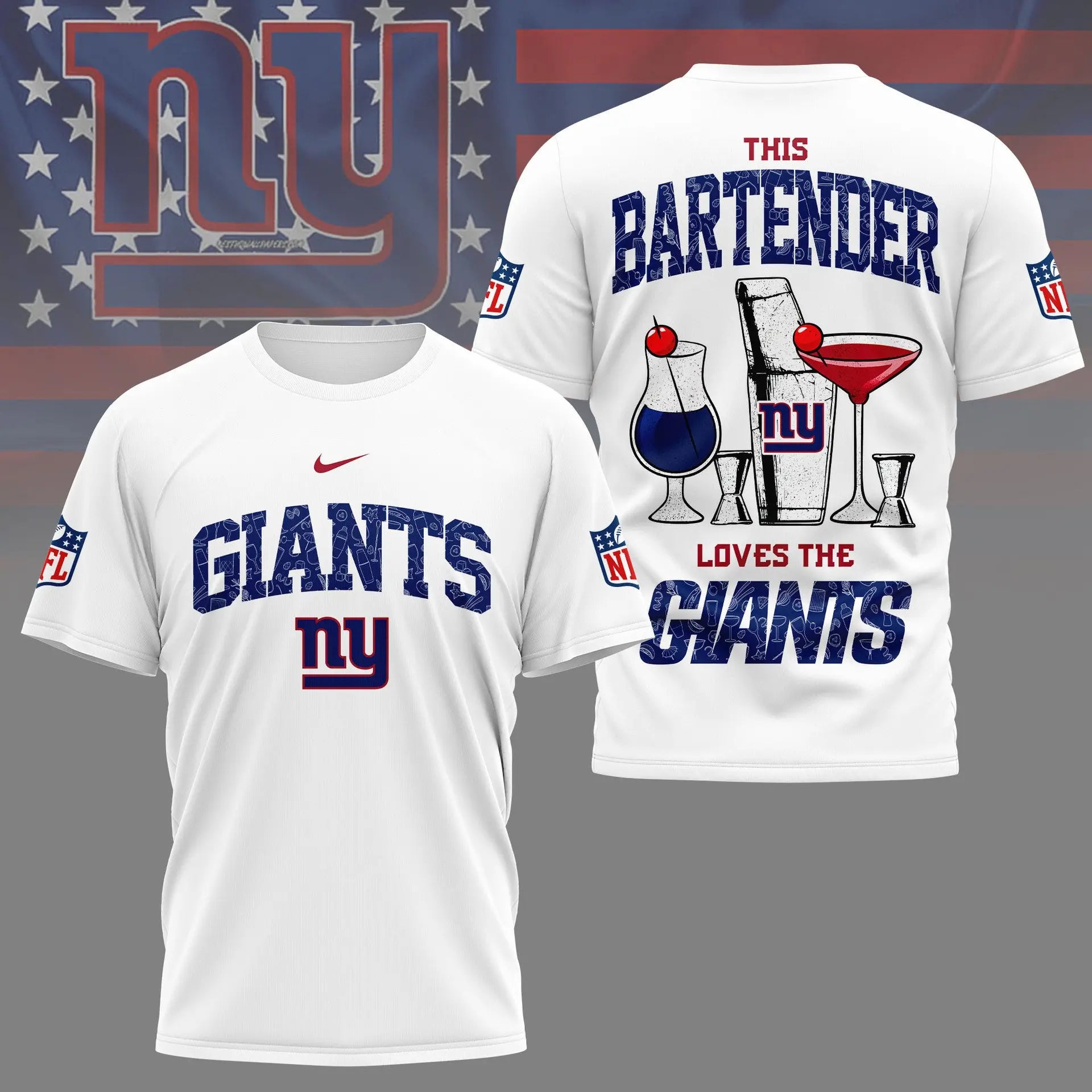 New York Giants | Premium NFL Bartender Fan 3D Shirt NY – HuddleStyle.com - Image 5