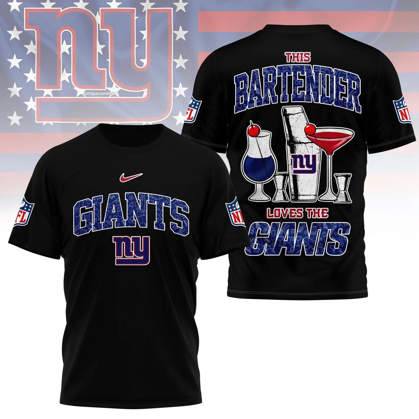 New York Giants | Premium NFL Bartender Fan 3D Shirt NY – HuddleStyle.com - Image 4