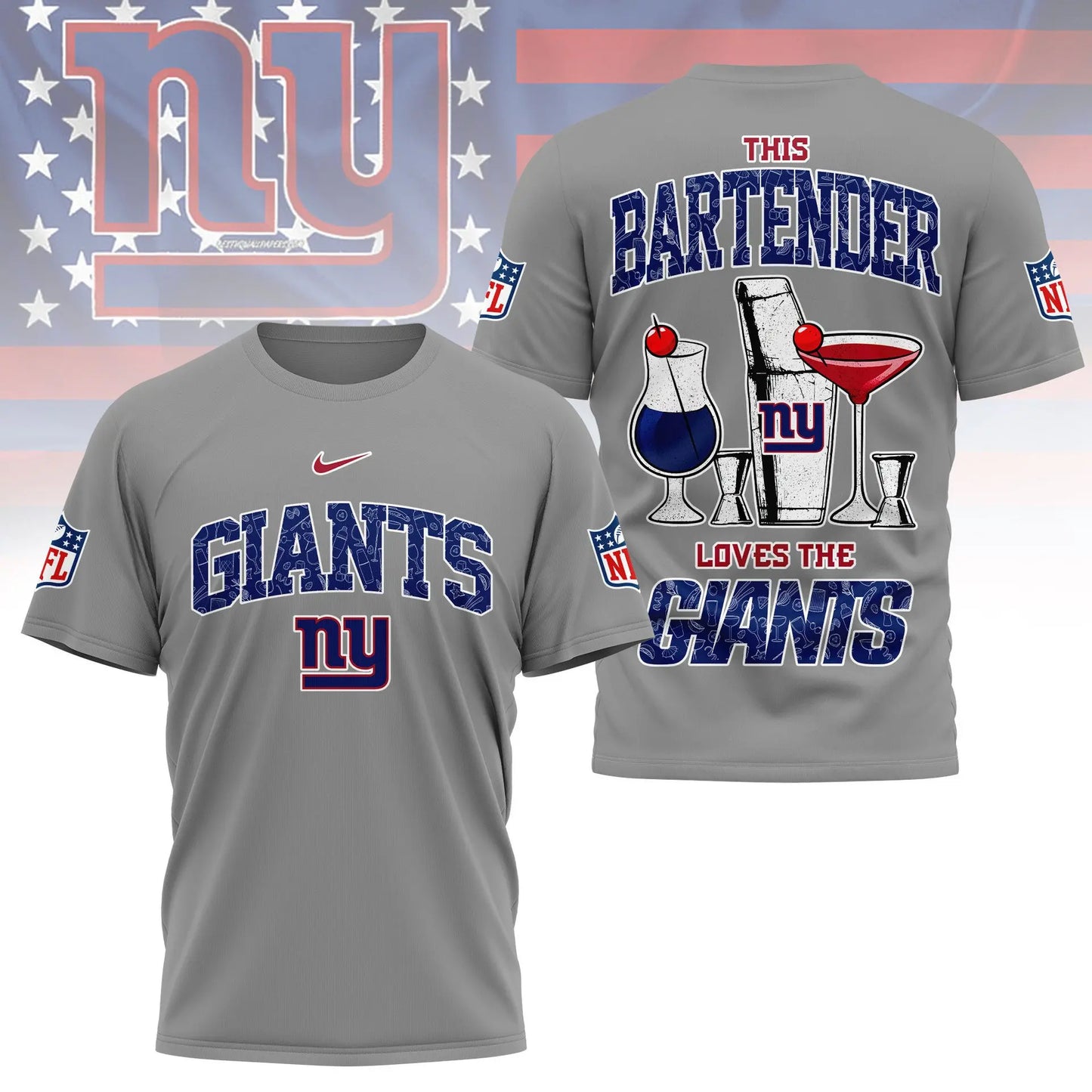 New York Giants | Premium NFL Bartender Fan 3D Shirt NY – HuddleStyle.com - Main