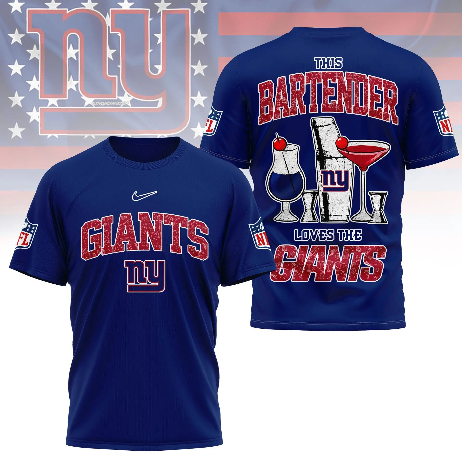 New York Giants | Premium NFL Bartender Fan 3D Shirt NY – HuddleStyle.com - Image 2