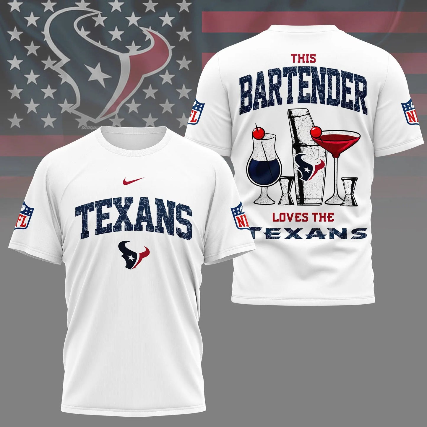 Houston Texans | Premium NFL Bartender Fan 3D Shirt NY – HuddleStyle.com - Main