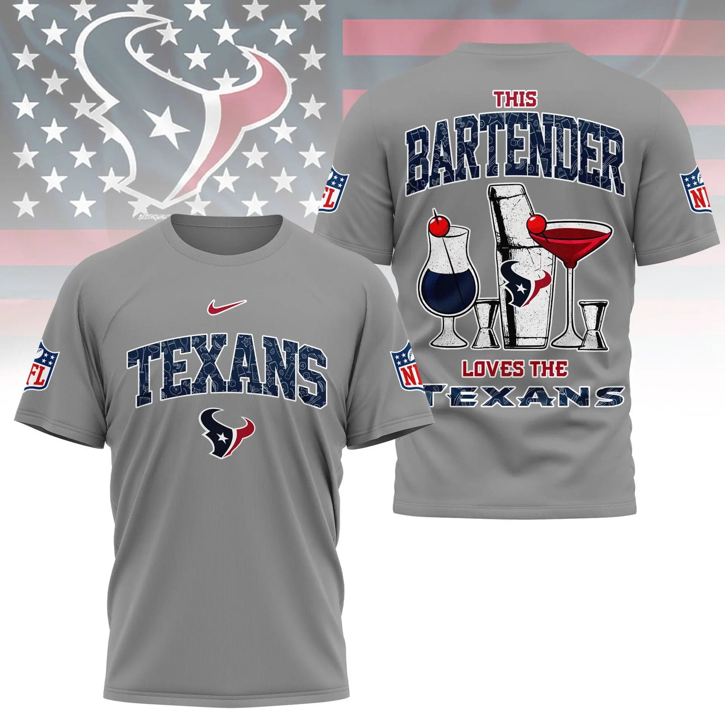 Houston Texans | Premium NFL Bartender Fan 3D Shirt NY – HuddleStyle.com - Image 3