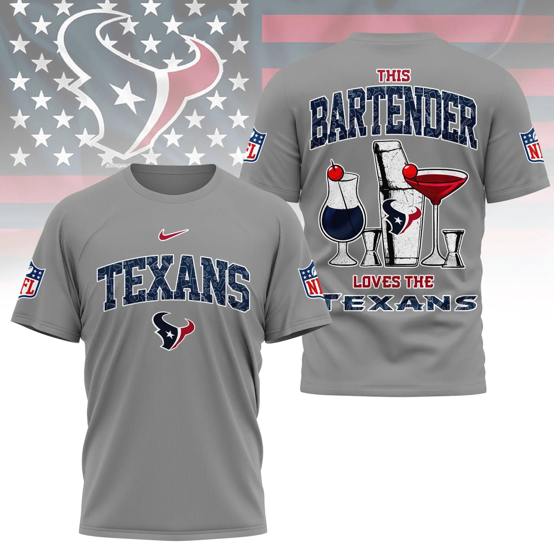 Houston Texans | Premium NFL Bartender Fan 3D Shirt NY – HuddleStyle.com - Image 3