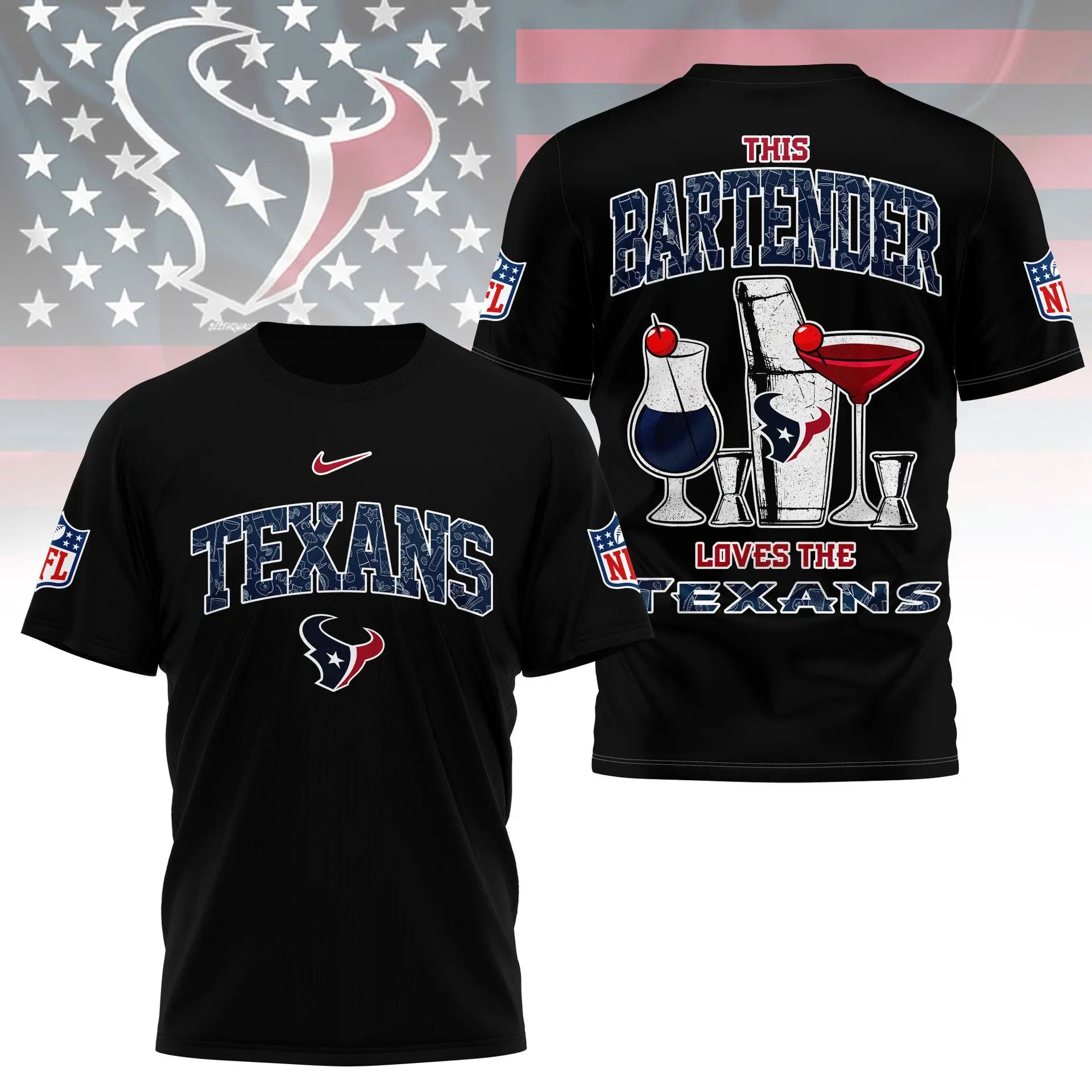 Houston Texans | Premium NFL Bartender Fan 3D Shirt NY – HuddleStyle.com - Image 3