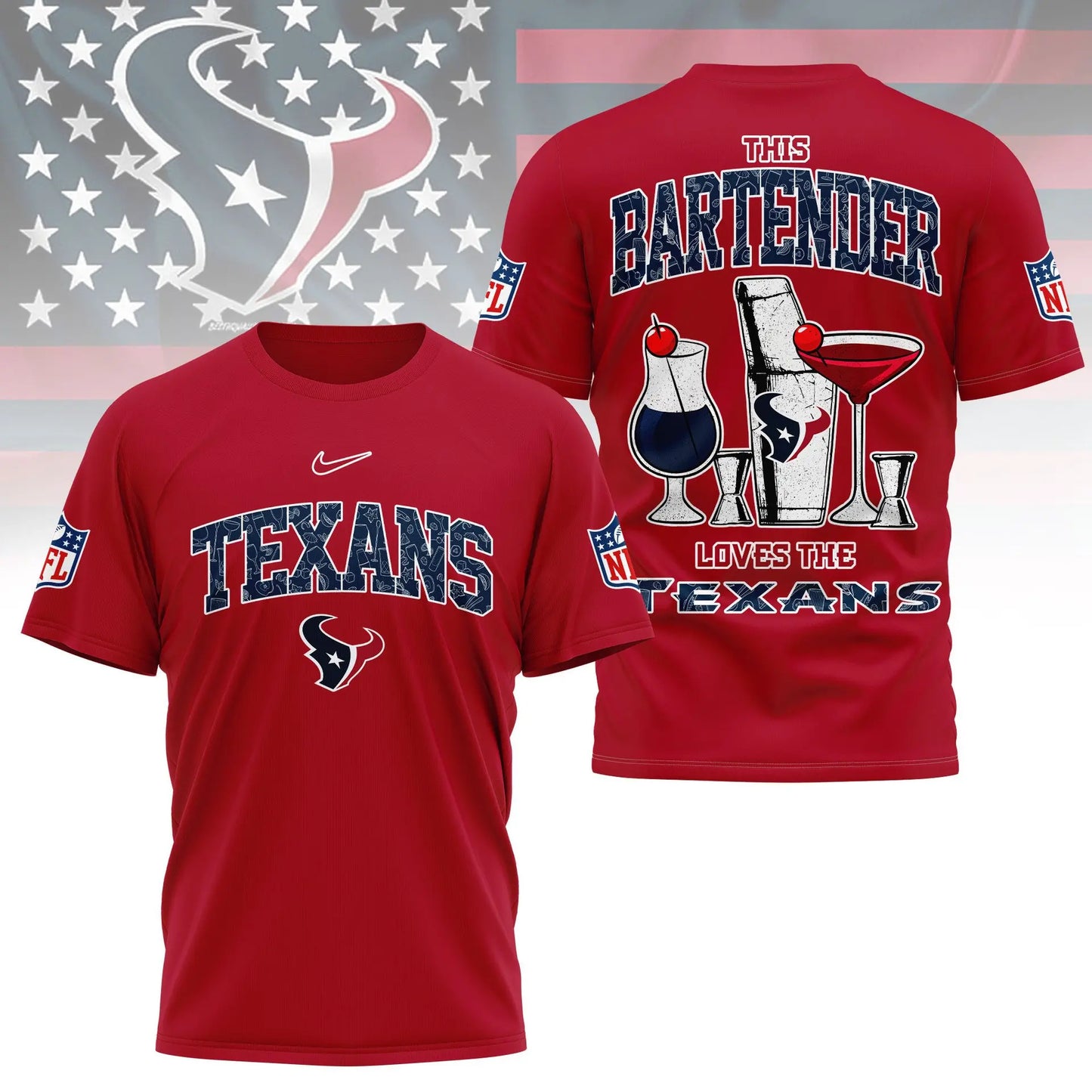 Houston Texans | Premium NFL Bartender Fan 3D Shirt NY – HuddleStyle.com - Image 2