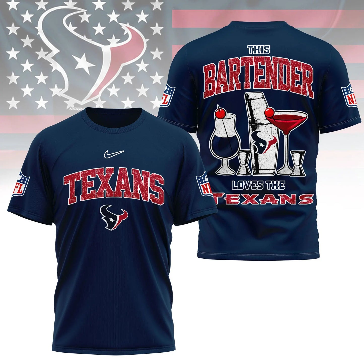 Houston Texans | Premium NFL Bartender Fan 3D Shirt NY – HuddleStyle.com - Image 5