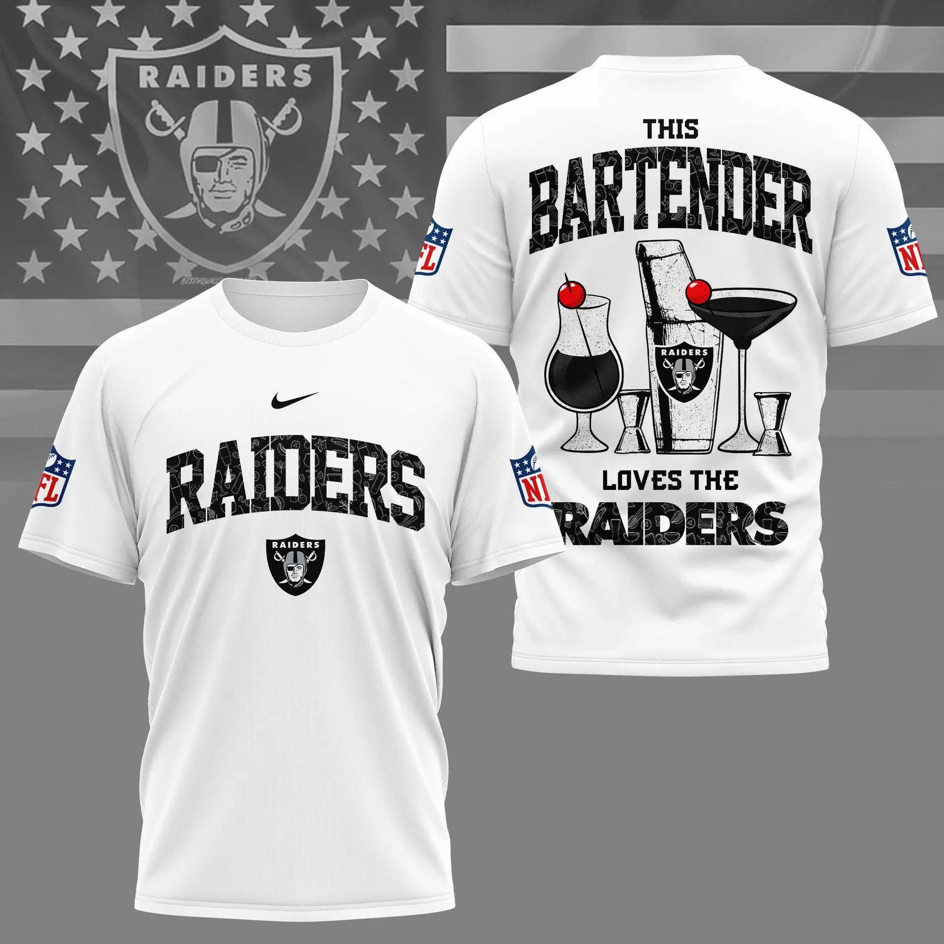 Las Vegas Raiders | Premium NFL Bartender Fan 3D Shirt NY – HuddleStyle.com - Image 3