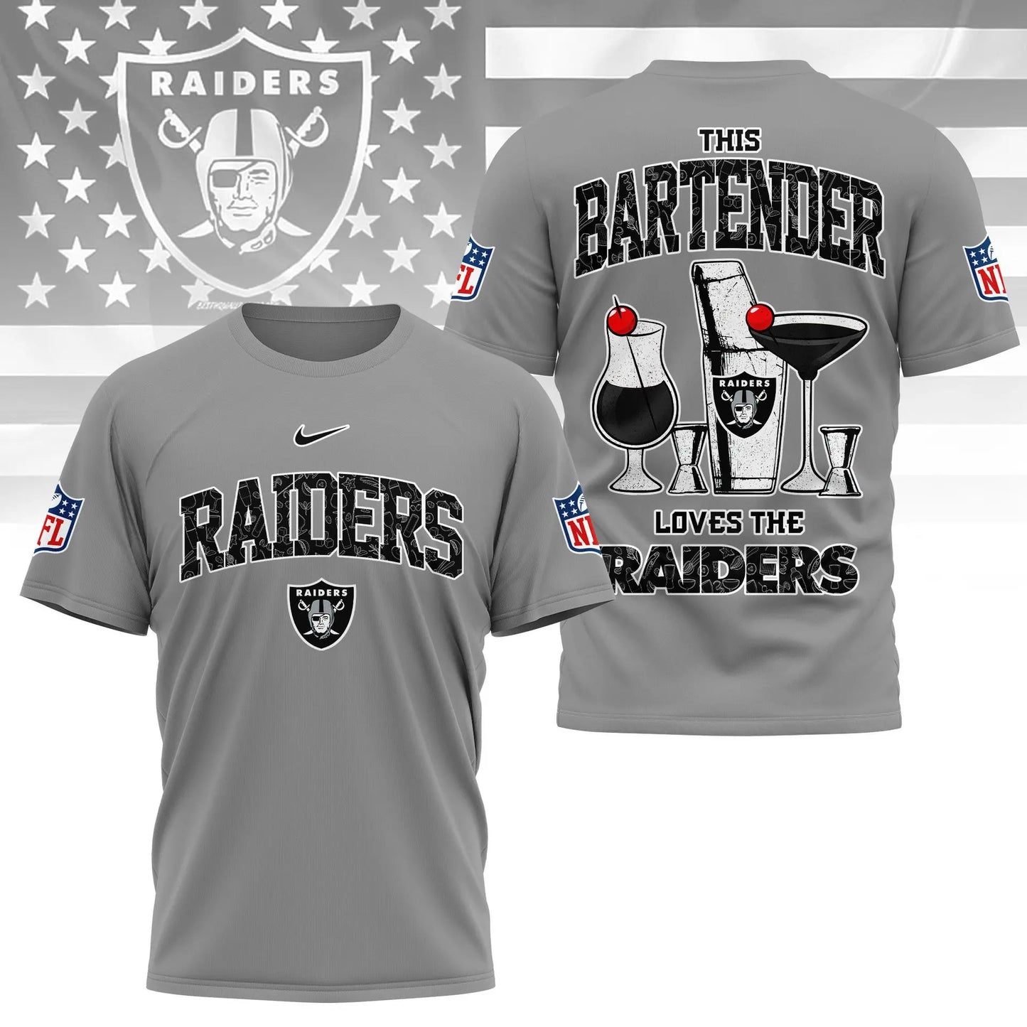 Las Vegas Raiders | Premium NFL Bartender Fan 3D Shirt NY – HuddleStyle.com - Image 3