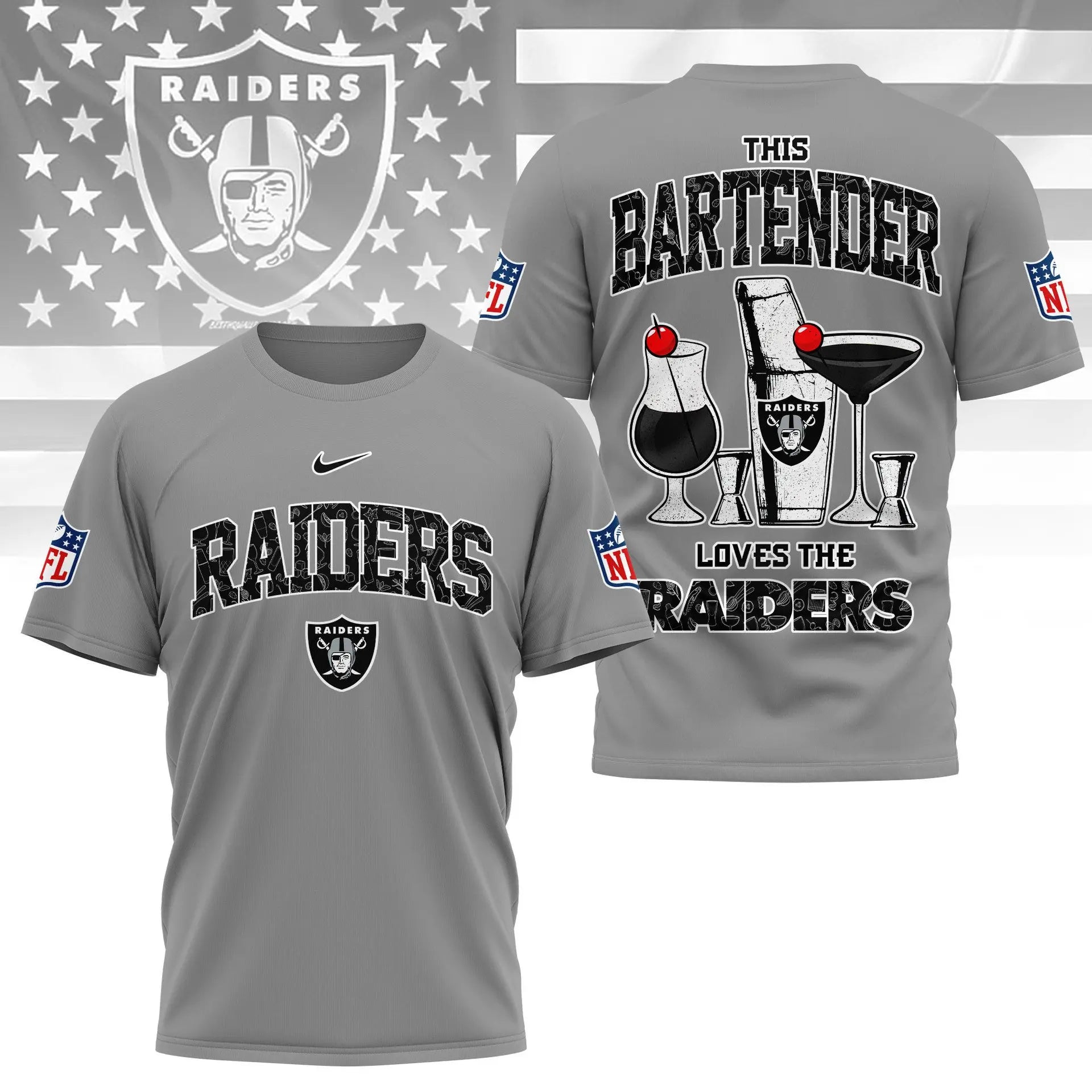 Las Vegas Raiders | Premium NFL Bartender Fan 3D Shirt NY – HuddleStyle.com - Image 3
