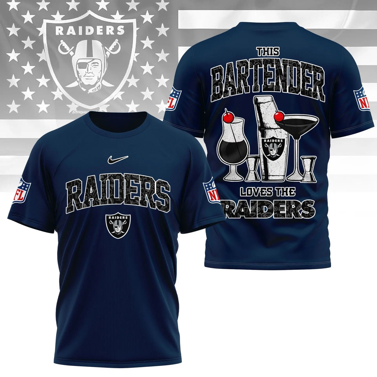 Las Vegas Raiders | Premium NFL Bartender Fan 3D Shirt NY – HuddleStyle.com - Image 4