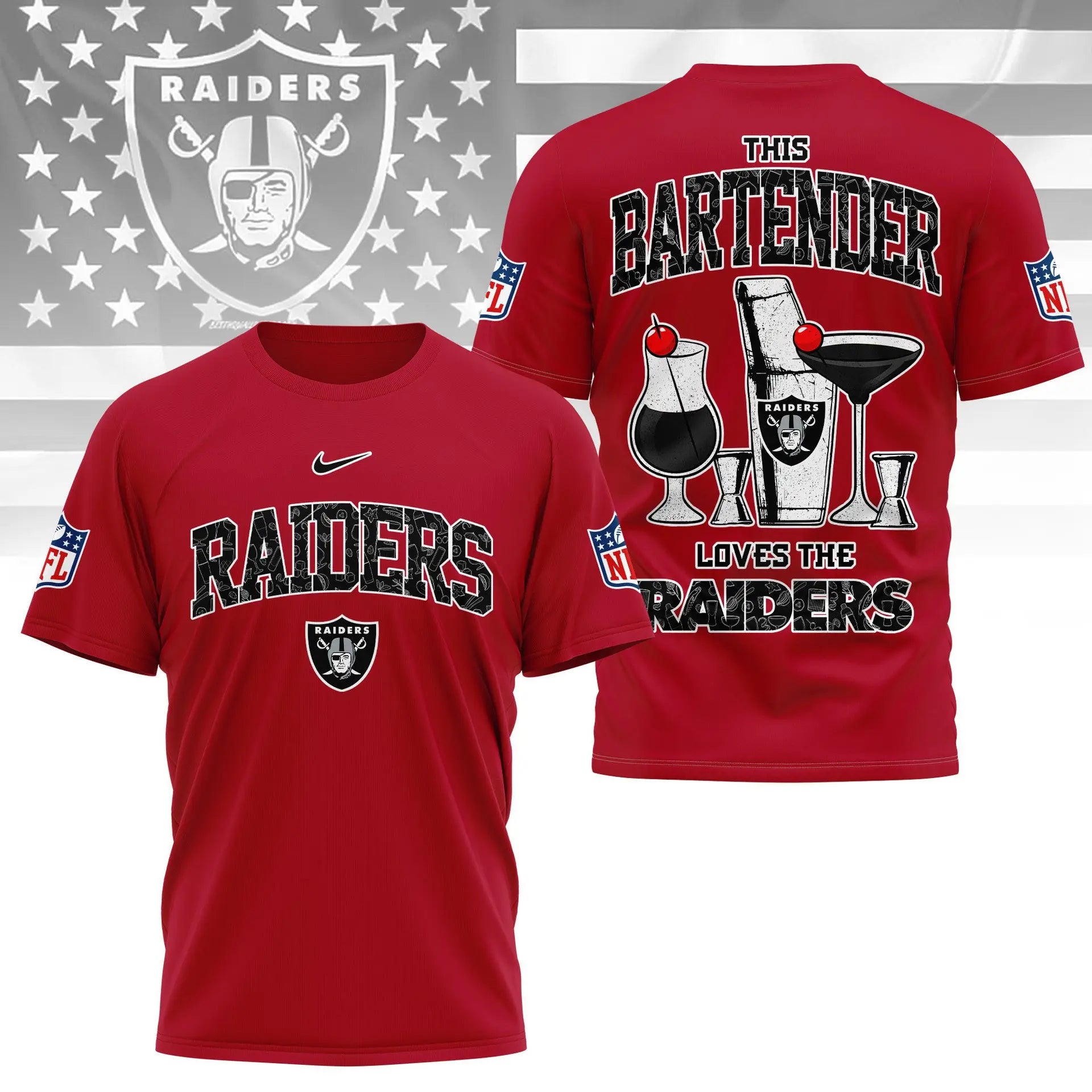 Las Vegas Raiders | Premium NFL Bartender Fan 3D Shirt NY – HuddleStyle.com - Image 5
