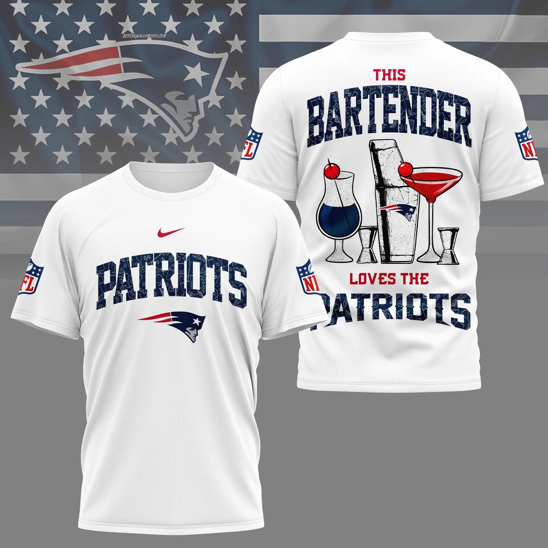 New England Patriots  | Premium NFL Bartender Fan 3D Shirt NY – HuddleStyle.com - Image 4