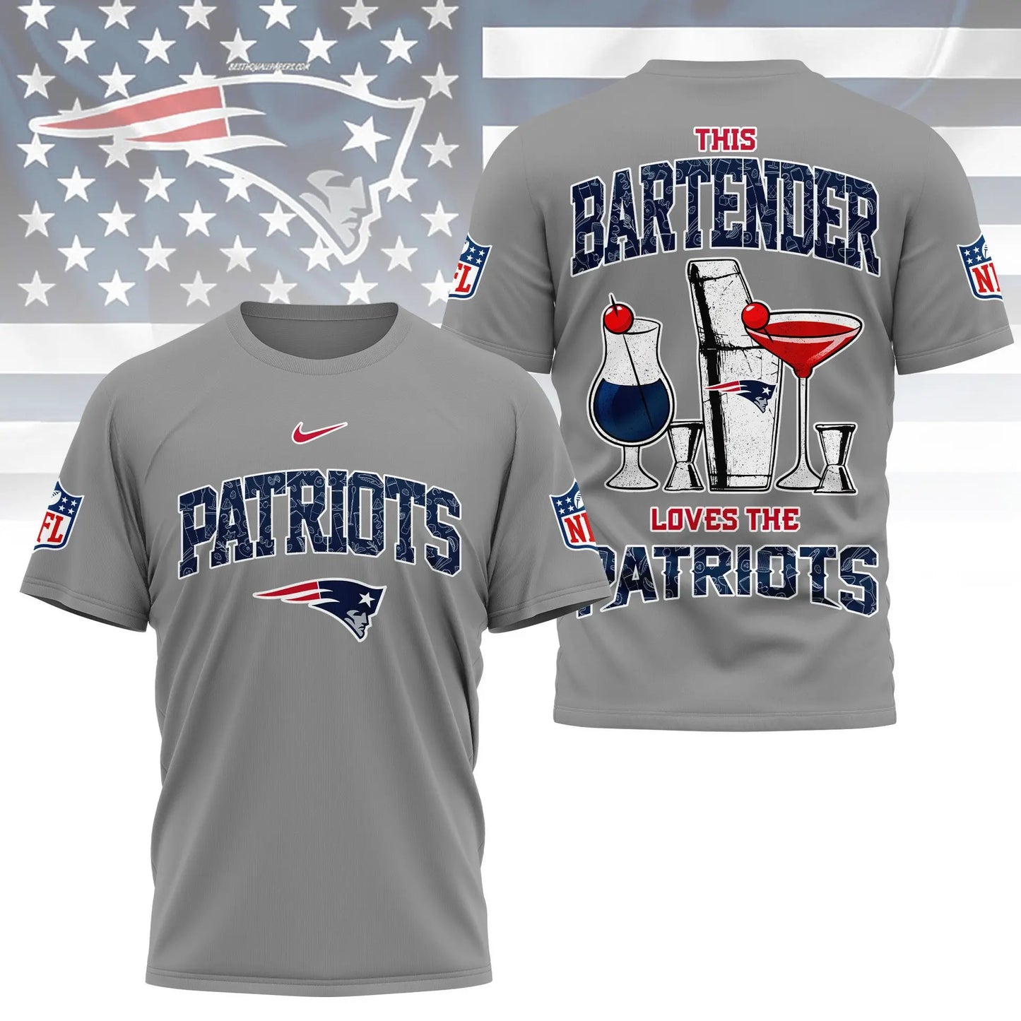 New England Patriots  | Premium NFL Bartender Fan 3D Shirt NY – HuddleStyle.com - Image 3