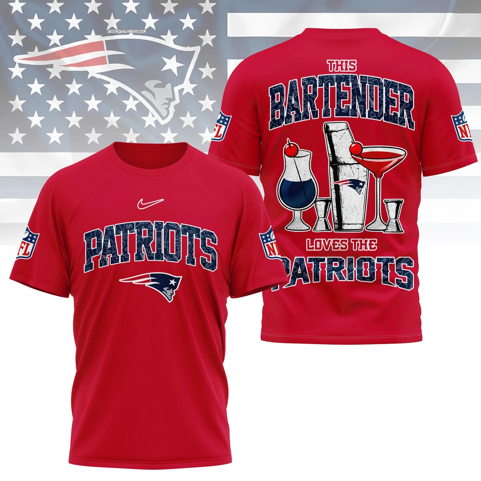 New England Patriots  | Premium NFL Bartender Fan 3D Shirt NY – HuddleStyle.com - Image 2
