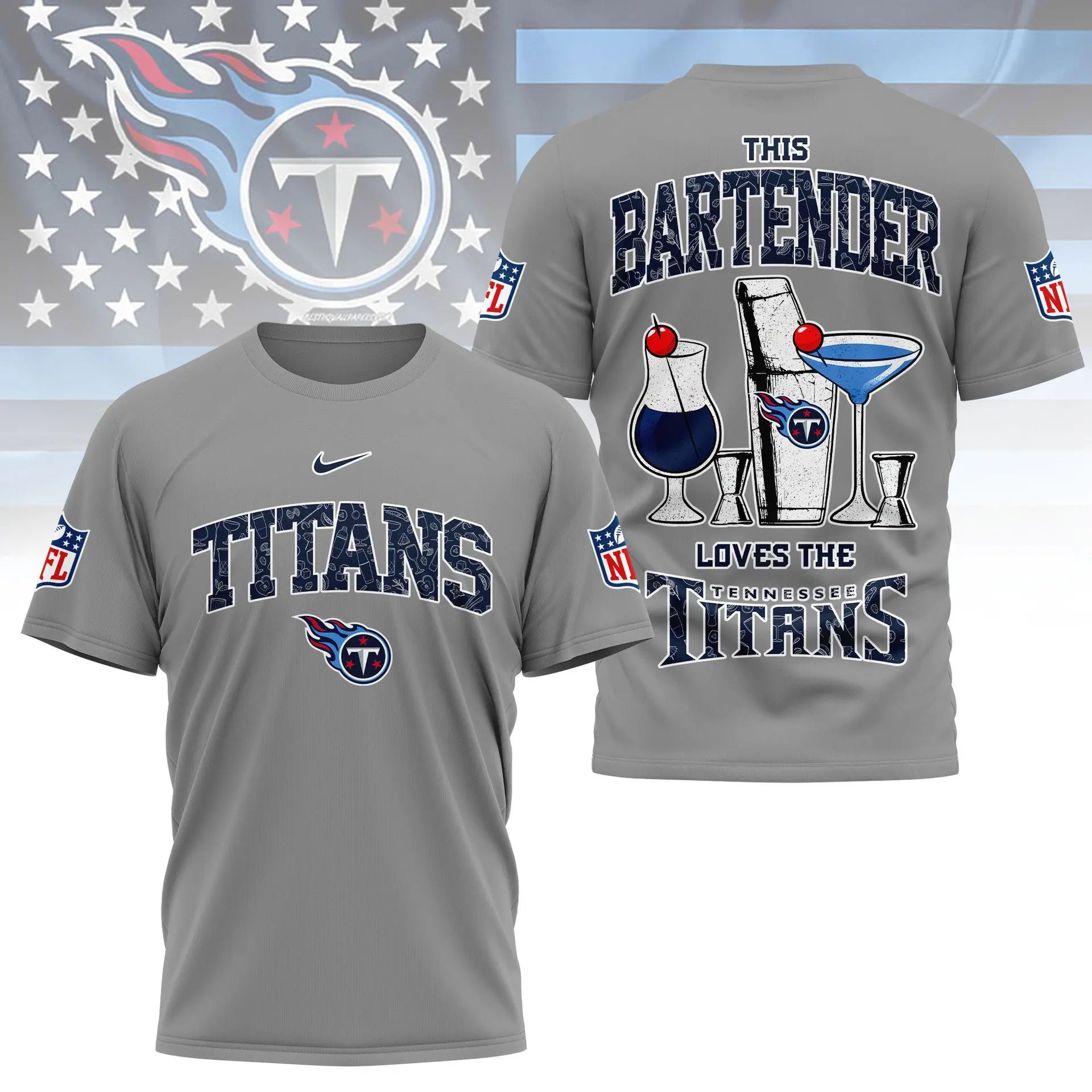 Tennessee Titans | Premium NFL Bartender Fan 3D Shirt NY – HuddleStyle.com - Image 2