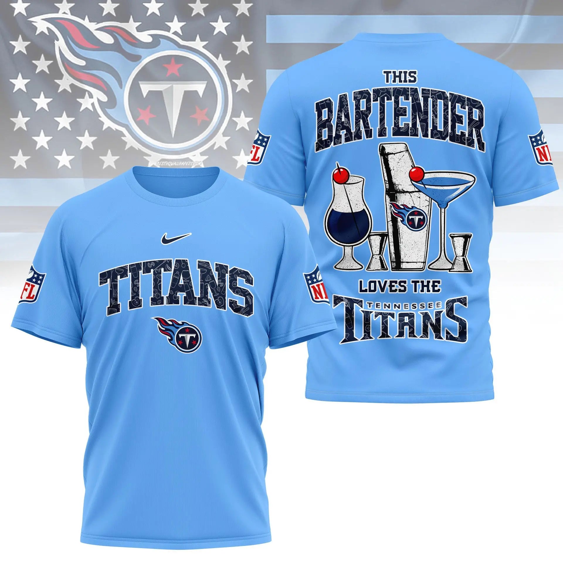 Tennessee Titans | Premium NFL Bartender Fan 3D Shirt NY – HuddleStyle.com - Main