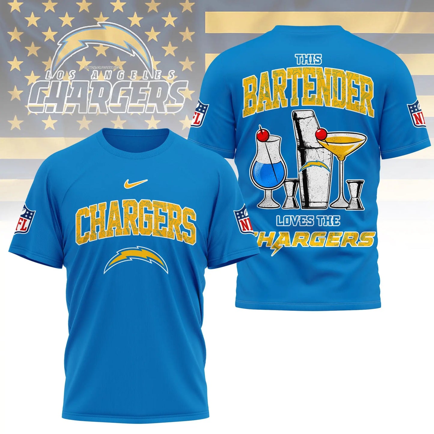 Los Angeles Chargers | Premium NFL Bartender Fan 3D Shirt NY – HuddleStyle.com - Image 5