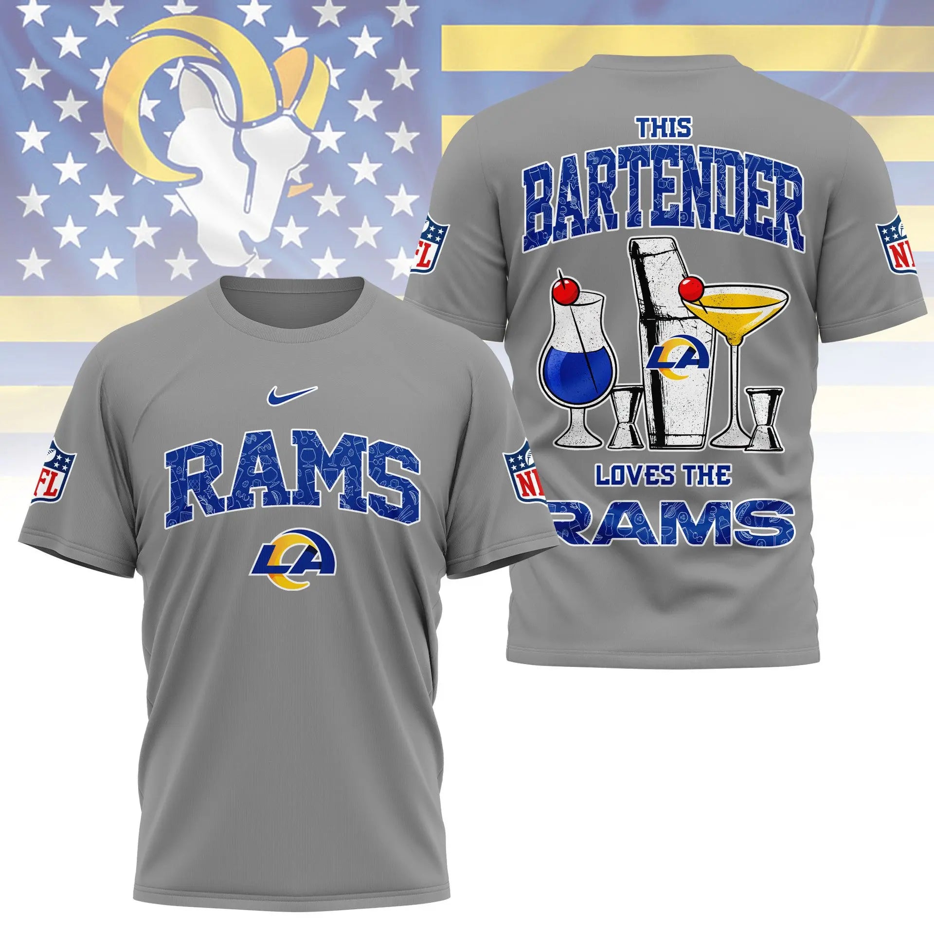 Los Angeles Rams | Premium NFL Bartender Fan 3D Shirt NY – HuddleStyle.com - Image 3