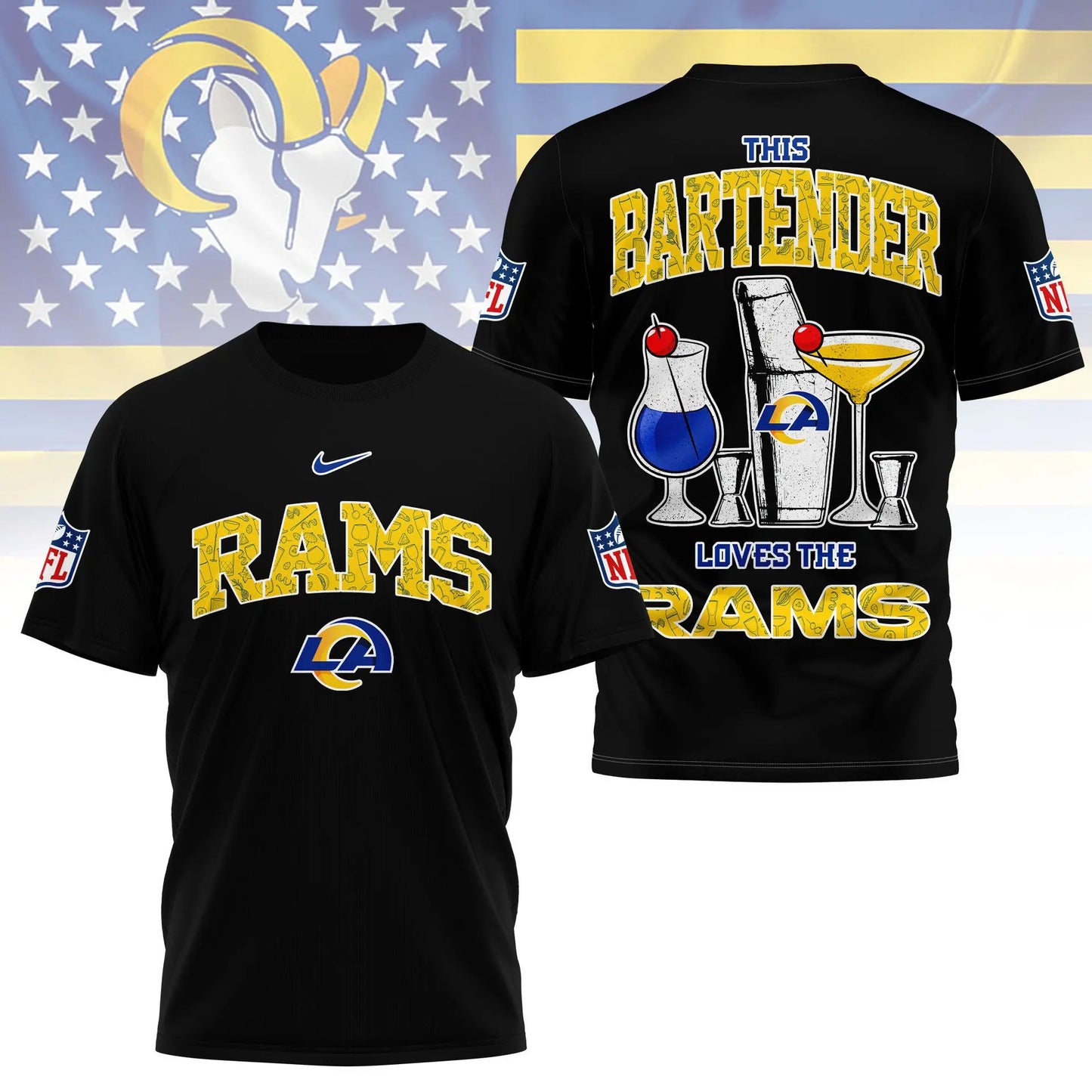 Los Angeles Rams | Premium NFL Bartender Fan 3D Shirt NY – HuddleStyle.com - Image 2