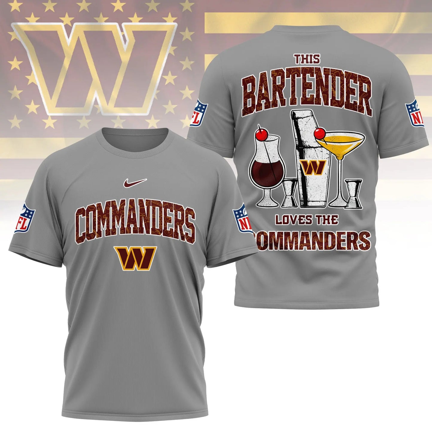 Washington Commanders | Premium NFL Bartender Fan 3D Shirt NY – HuddleStyle.com - Image 3
