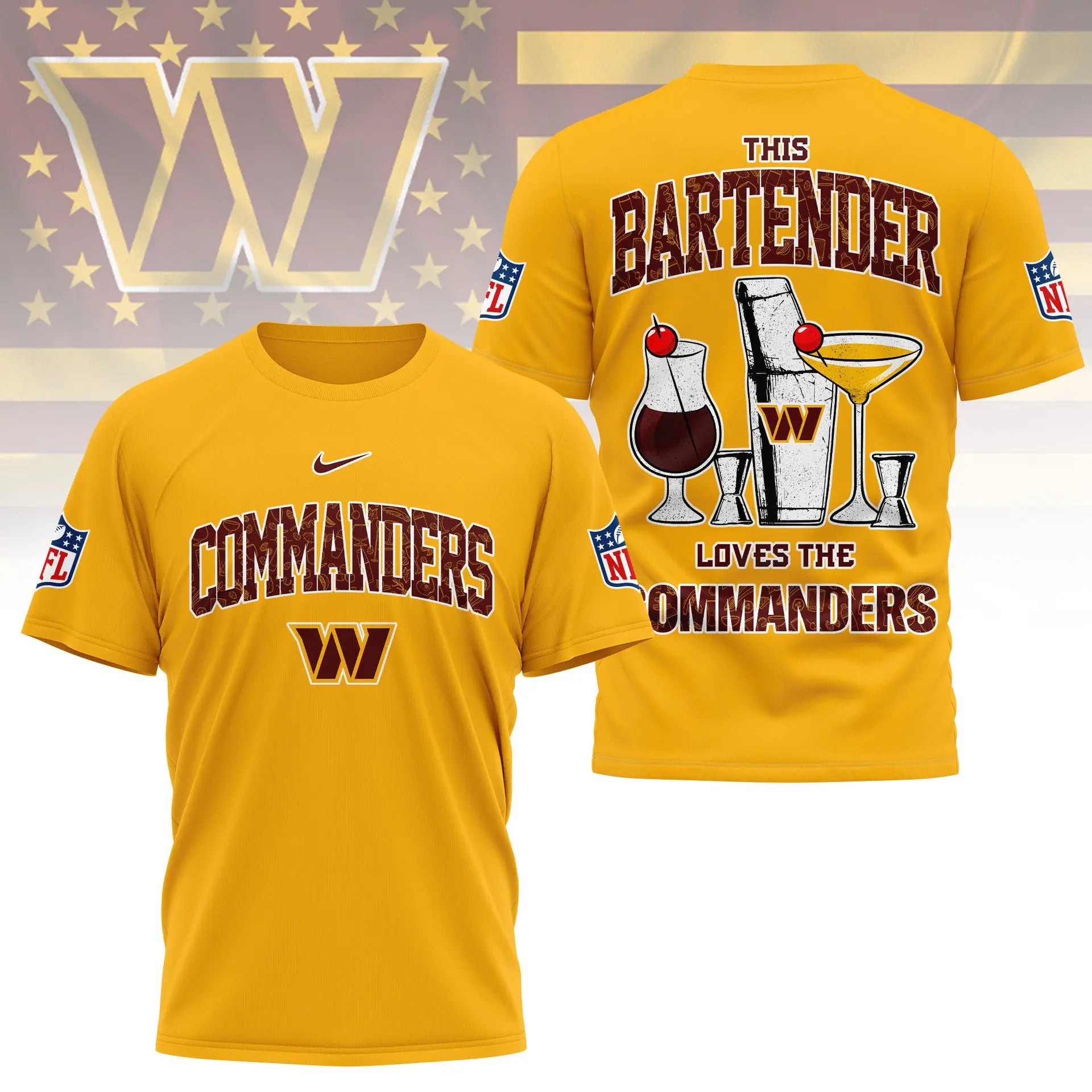 Washington Commanders | Premium NFL Bartender Fan 3D Shirt NY – HuddleStyle.com - Main