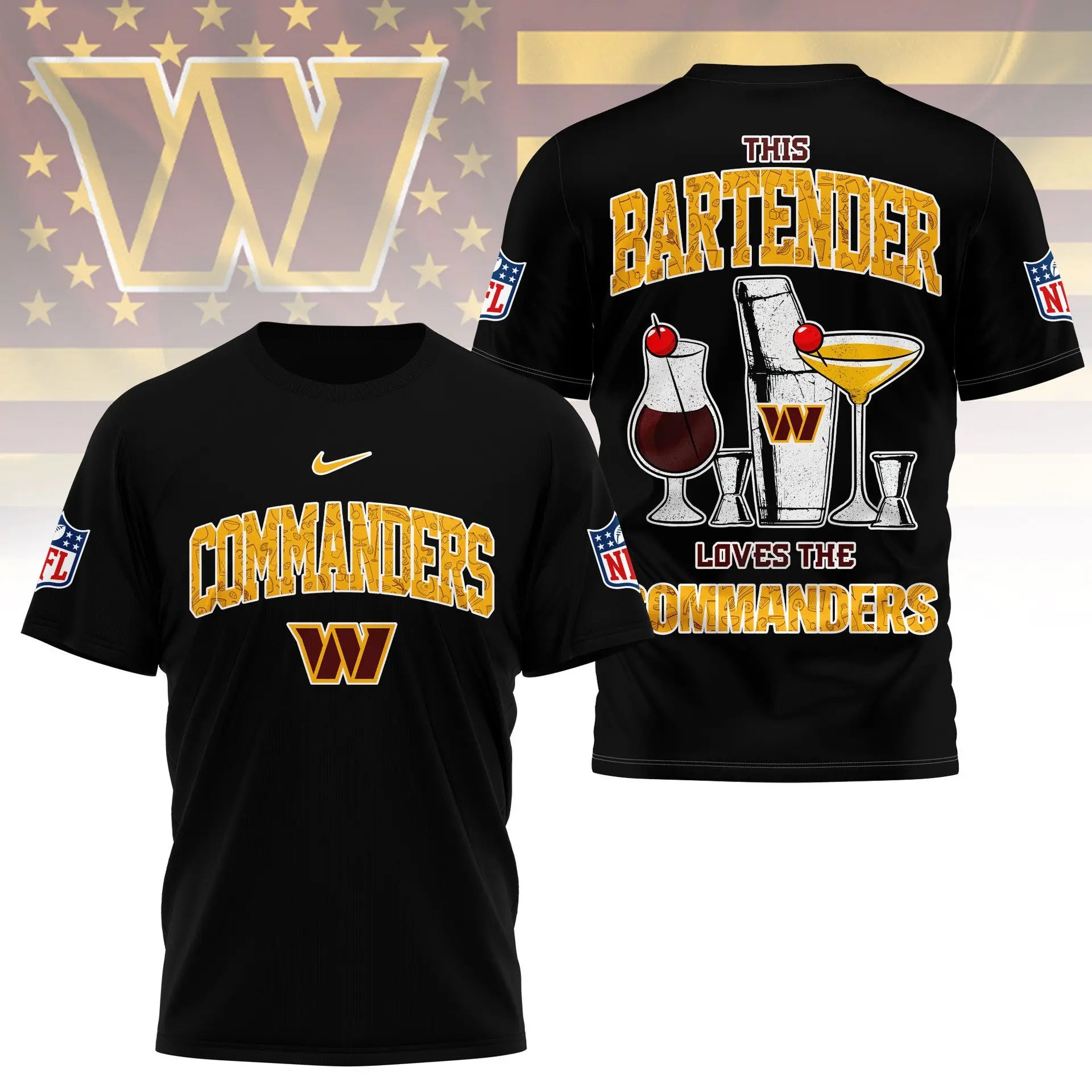 Washington Commanders | Premium NFL Bartender Fan 3D Shirt NY – HuddleStyle.com - Image 3