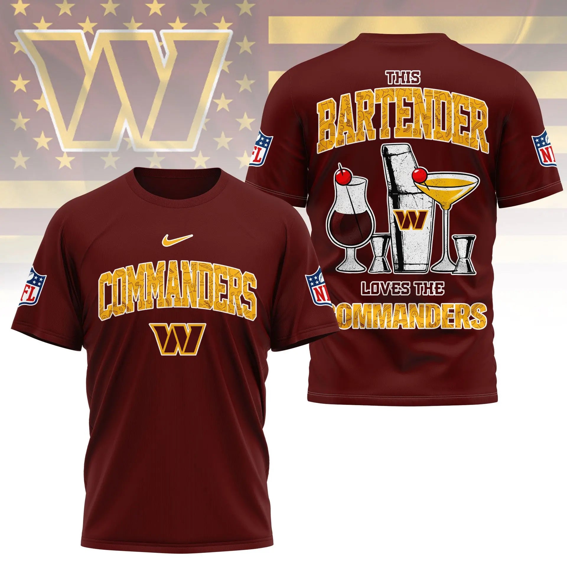 Washington Commanders | Premium NFL Bartender Fan 3D Shirt NY – HuddleStyle.com - Image 4