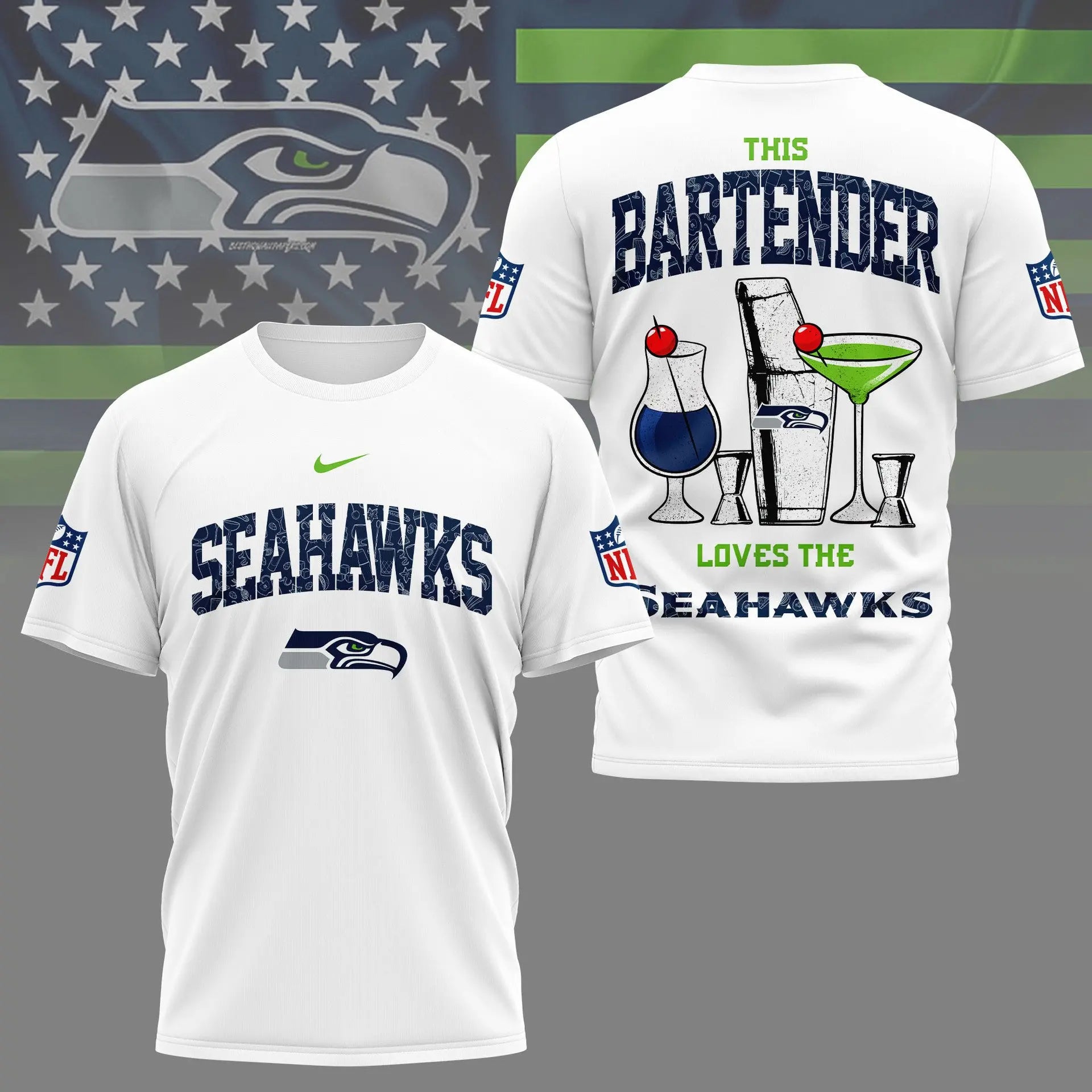 Seattle Seahawks | Premium NFL Bartender Fan 3D Shirt NY – HuddleStyle.com - Image 2