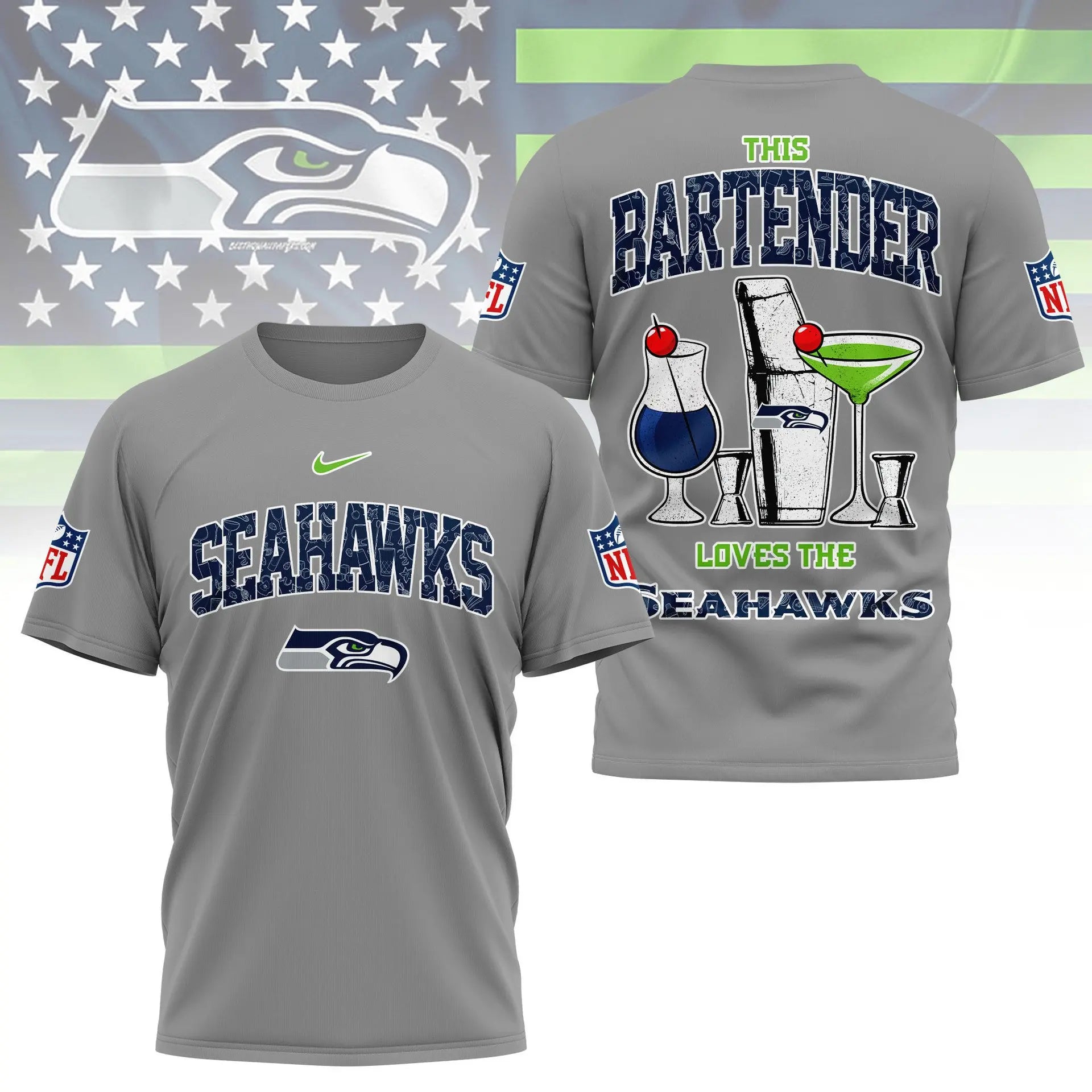 Seattle Seahawks | Premium NFL Bartender Fan 3D Shirt NY – HuddleStyle.com - Main