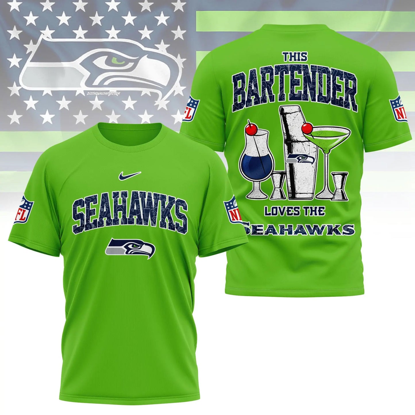 Seattle Seahawks | Premium NFL Bartender Fan 3D Shirt NY – HuddleStyle.com - Image 3