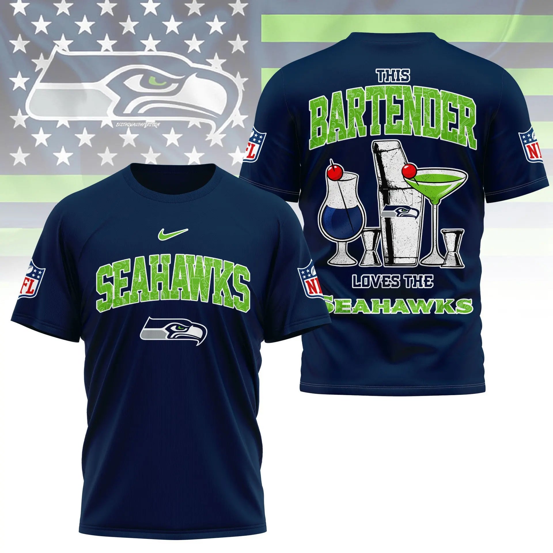 Seattle Seahawks | Premium NFL Bartender Fan 3D Shirt NY – HuddleStyle.com - Main