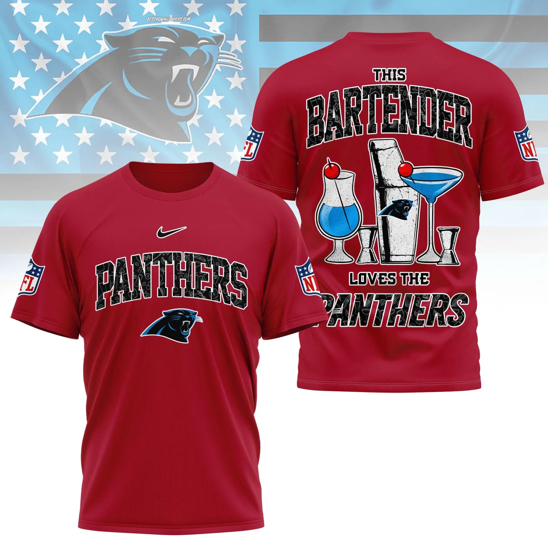 Carolina Panthers | Premium NFL Bartender Fan 3D Shirt NY – HuddleStyle.com - Image 2