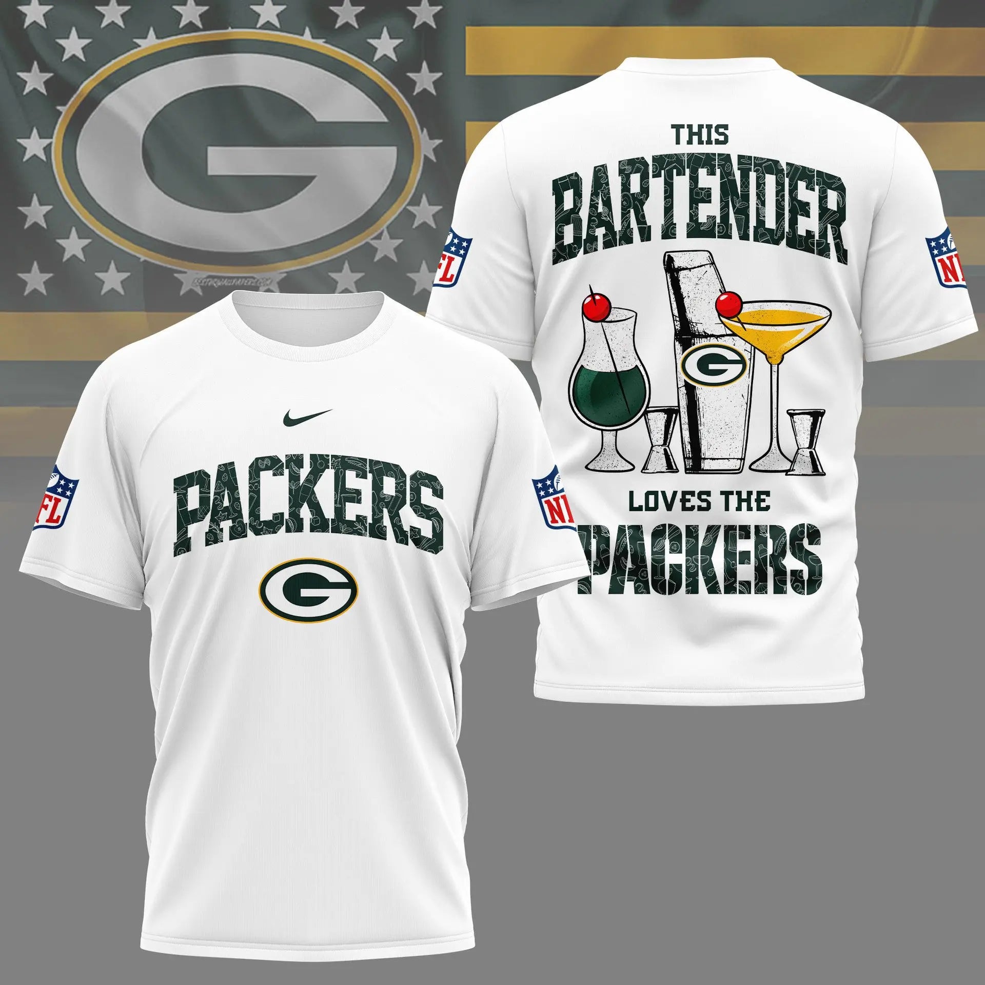 Green Bay Packers | Premium NFL Bartender Fan 3D Shirt NY – HuddleStyle.com - Image 2