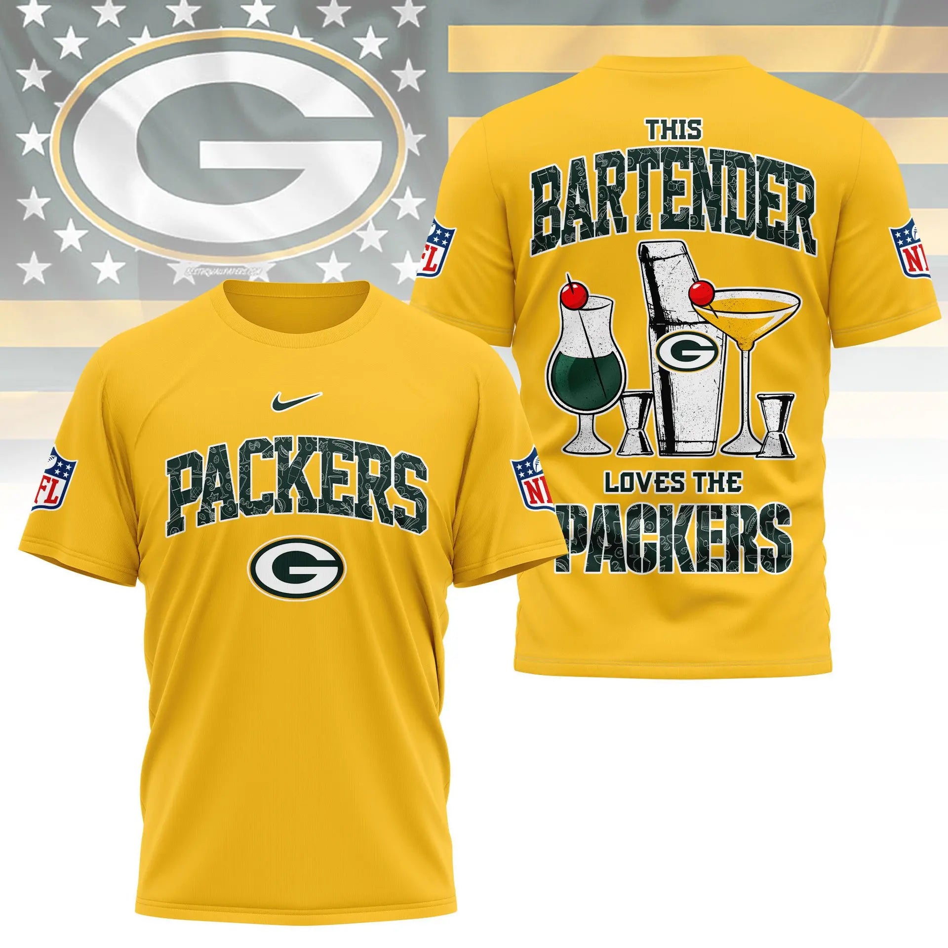 Green Bay Packers | Premium NFL Bartender Fan 3D Shirt NY – HuddleStyle.com - Image 5