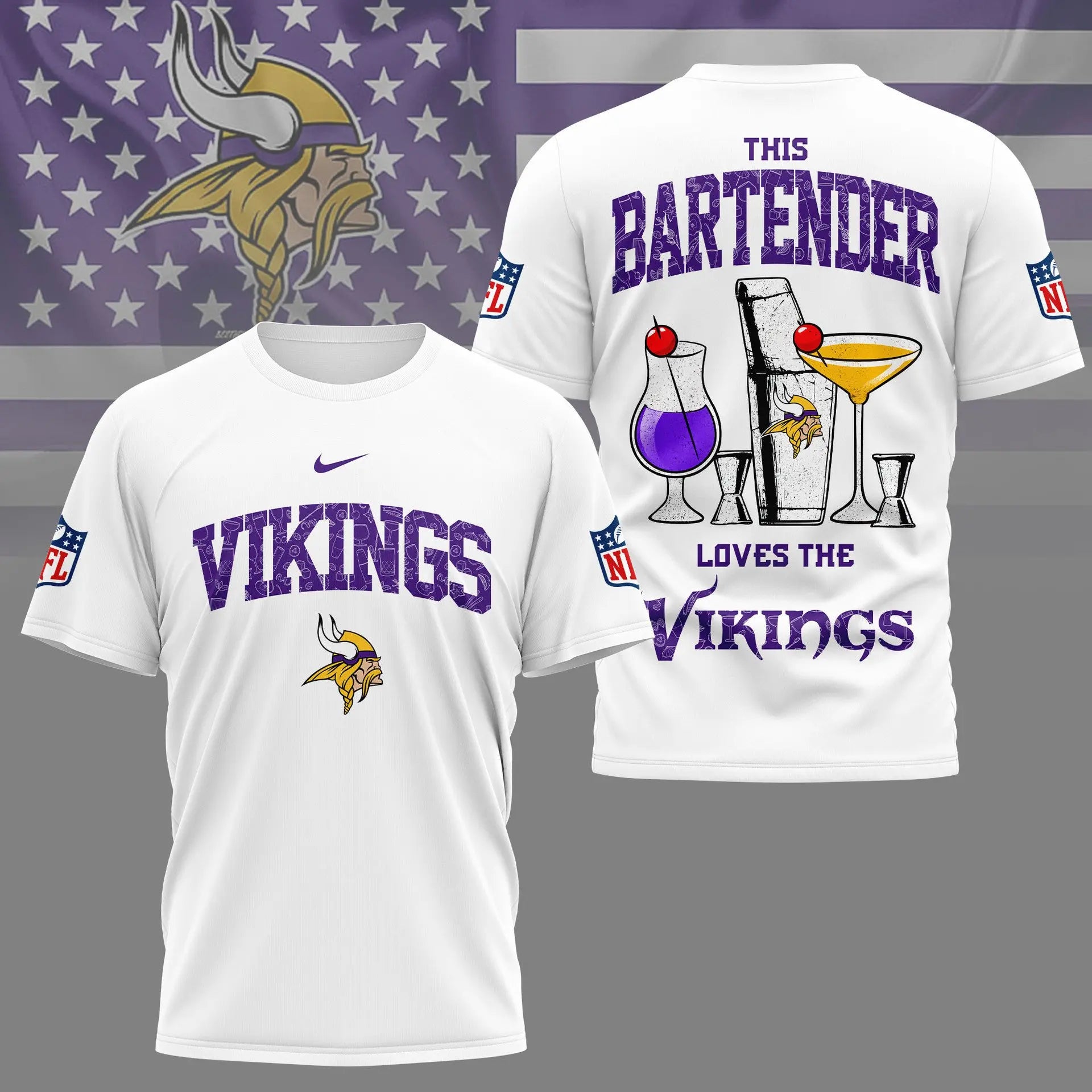 Minnesota Vikings | Premium NFL Bartender Fan 3D Shirt NY – HuddleStyle.com - Image 2
