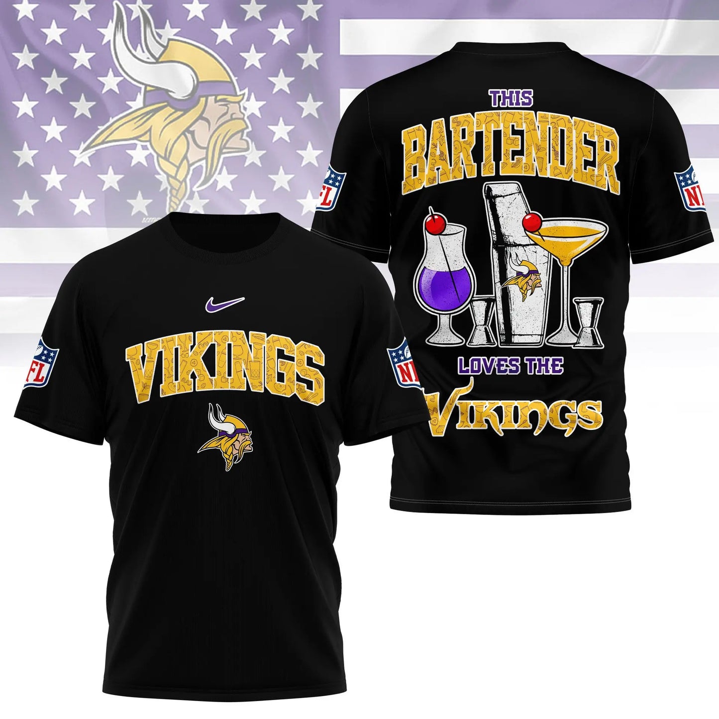 Minnesota Vikings | Premium NFL Bartender Fan 3D Shirt NY – HuddleStyle.com - Image 5