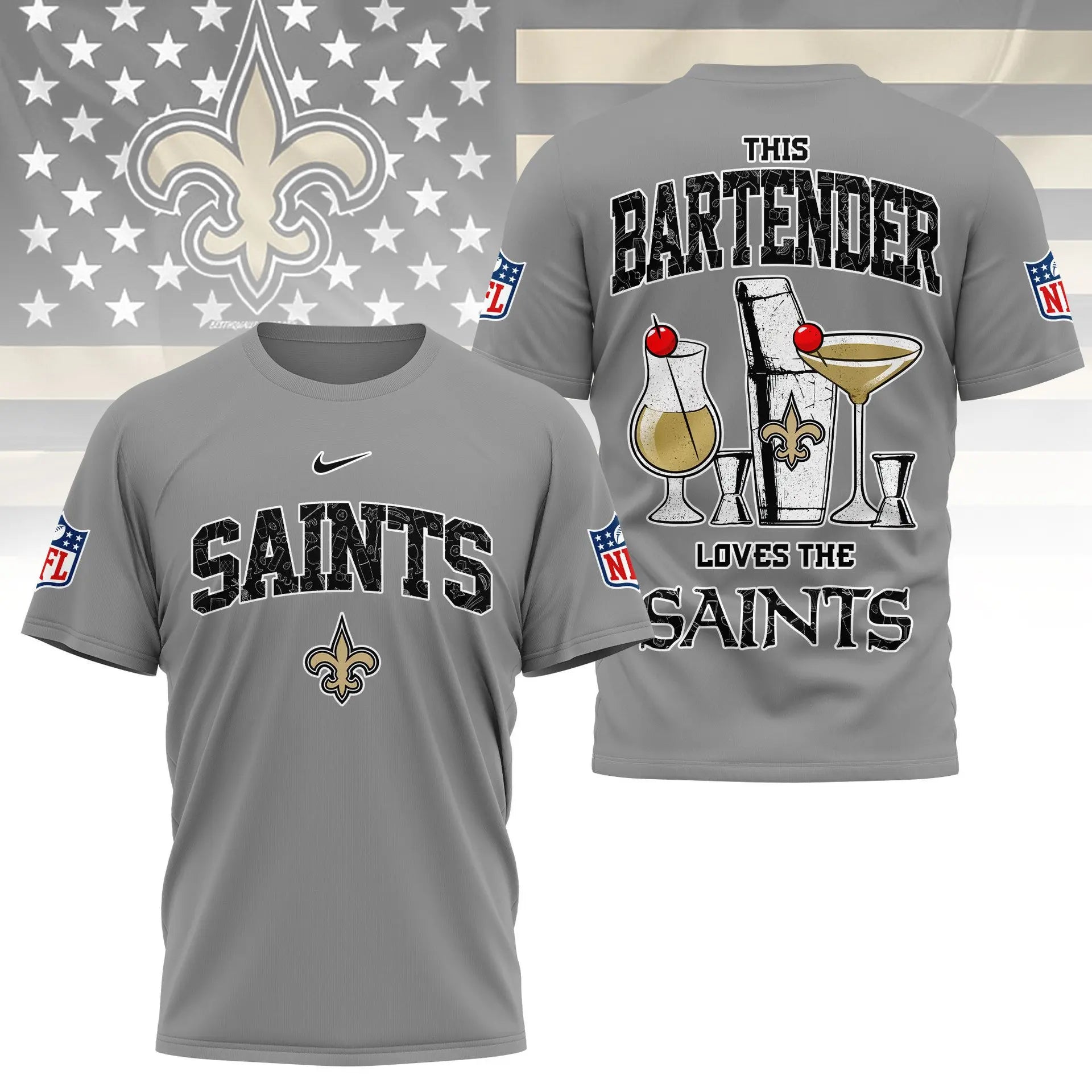 New Orleans Saints | Premium NFL Bartender Fan 3D Shirt NY – HuddleStyle.com - Image 3