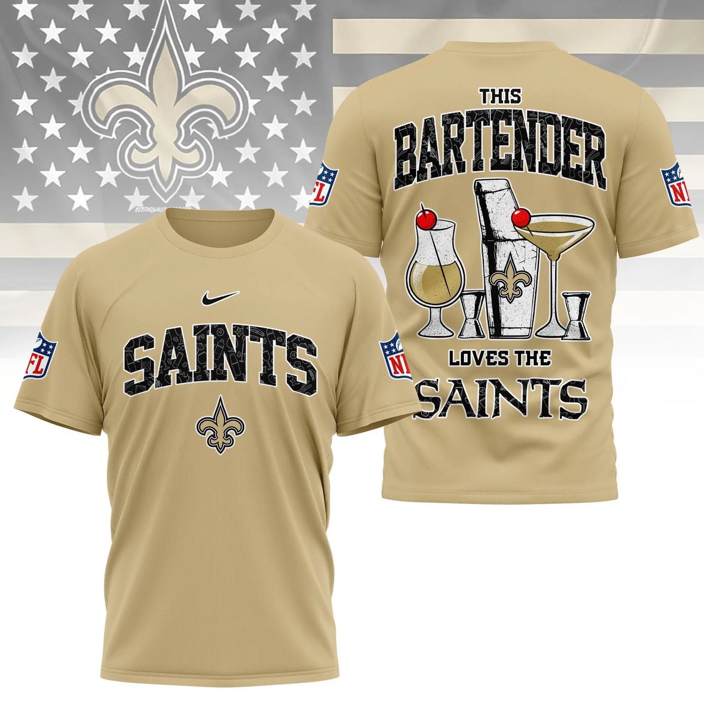 New Orleans Saints | Premium NFL Bartender Fan 3D Shirt NY – HuddleStyle.com - Image 2