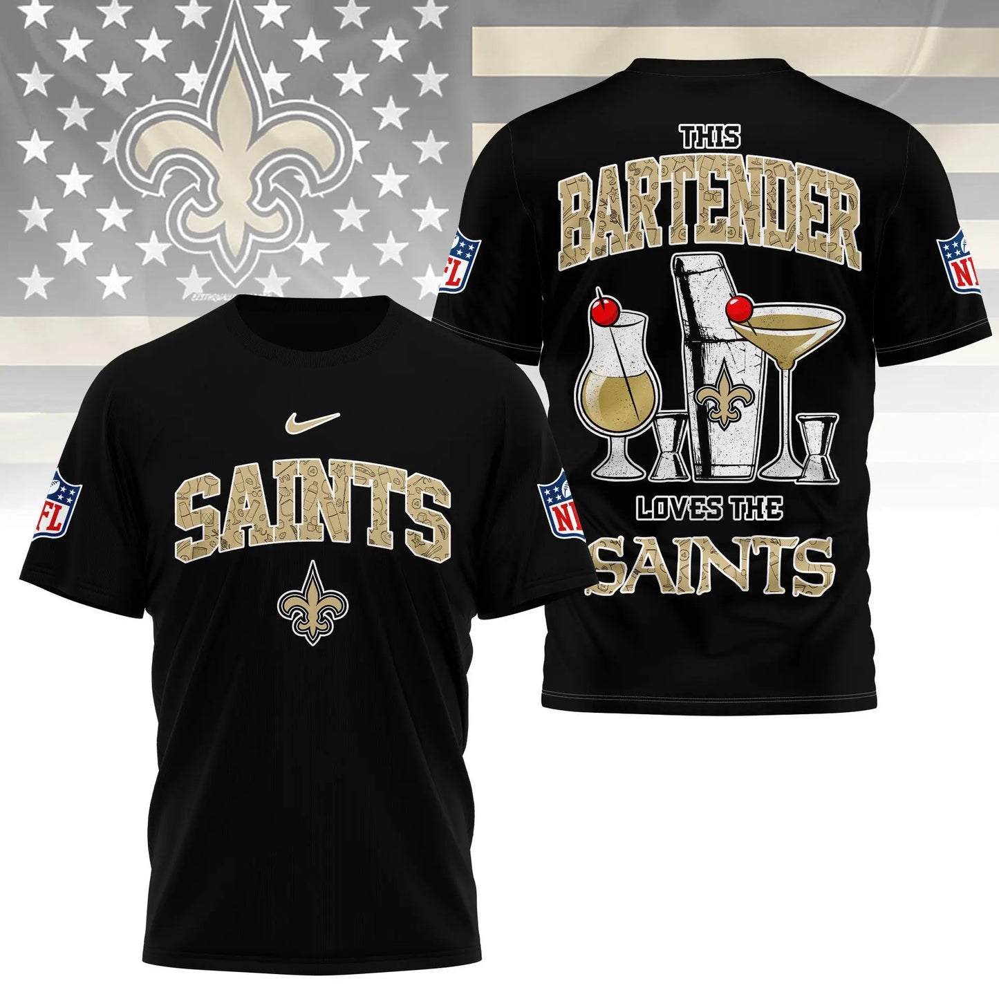 New Orleans Saints | Premium NFL Bartender Fan 3D Shirt NY – HuddleStyle.com - Image 4