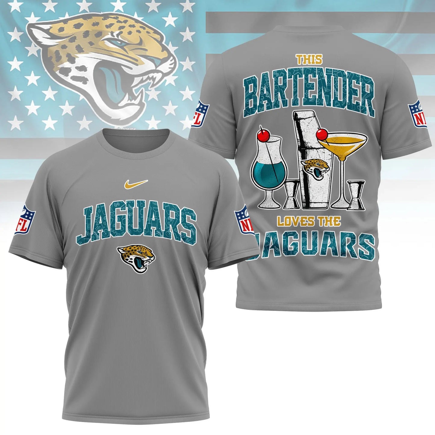 Jacksonville Jaguars | Premium NFL Bartender Fan 3D Shirt NY – HuddleStyle.com - Image 2