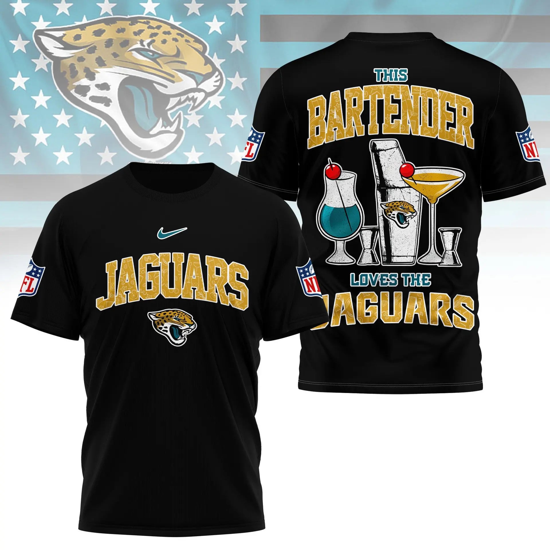 Jacksonville Jaguars | Premium NFL Bartender Fan 3D Shirt NY – HuddleStyle.com - Image 2