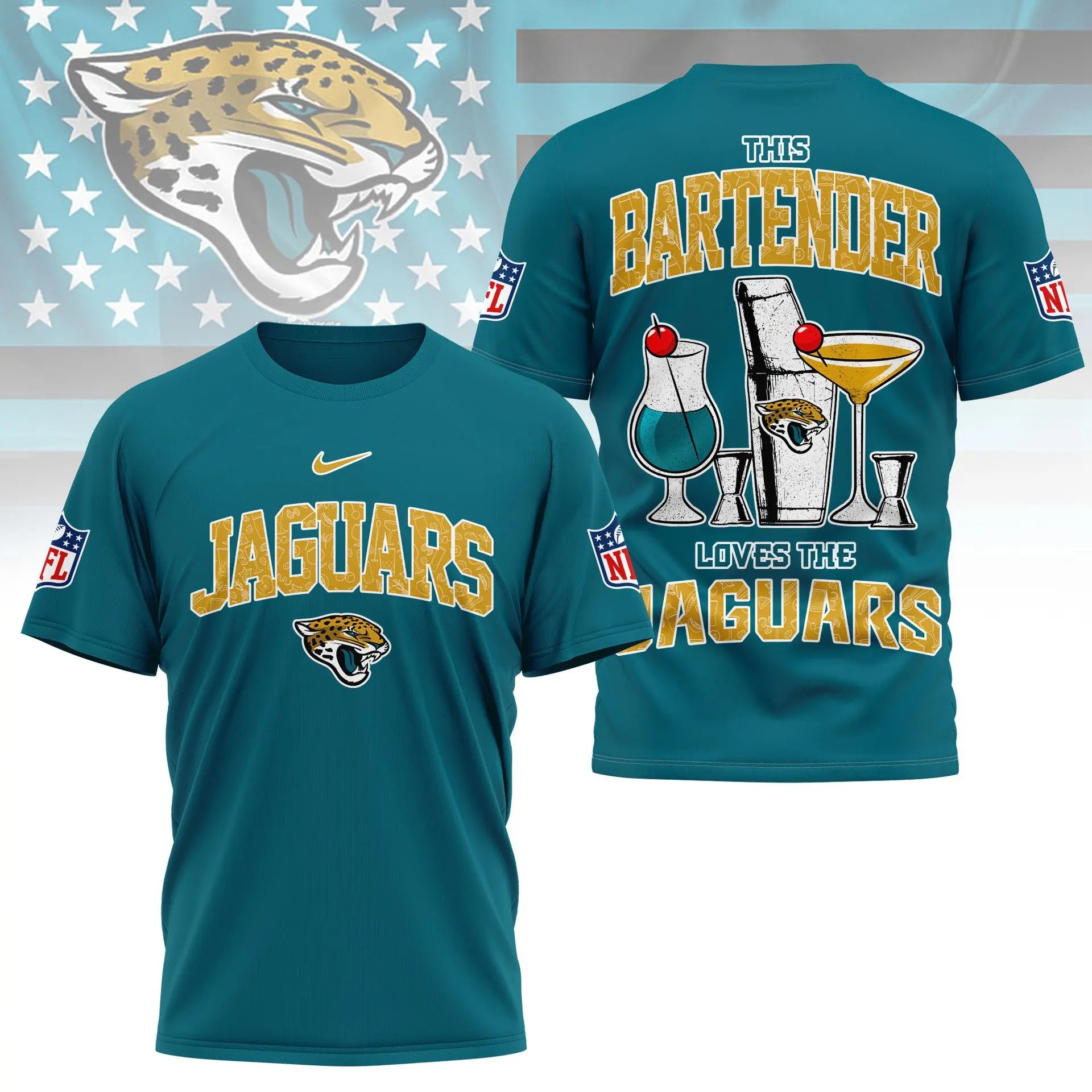 Jacksonville Jaguars | Premium NFL Bartender Fan 3D Shirt NY – HuddleStyle.com - Image 4