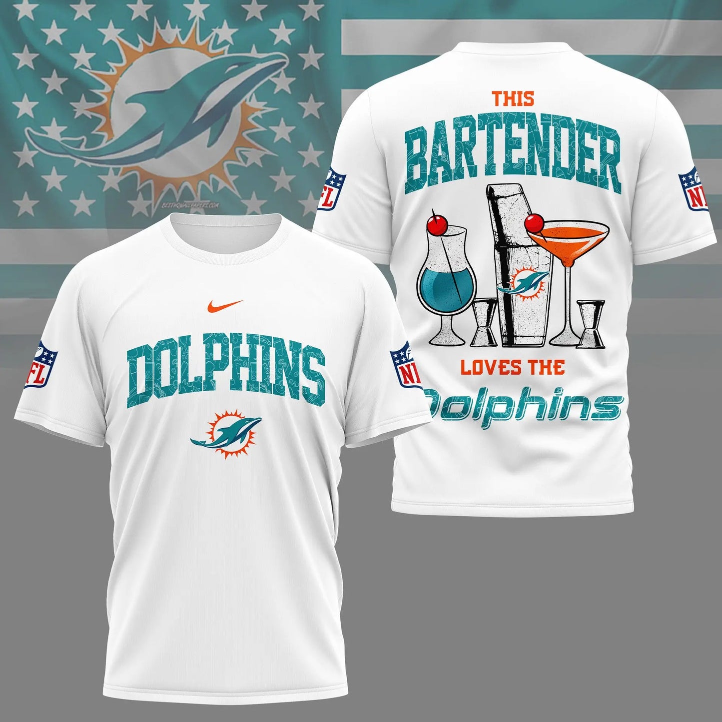 Miami Dolphins | Premium NFL Bartender Fan 3D Shirt NY – HuddleStyle.com - Image 4