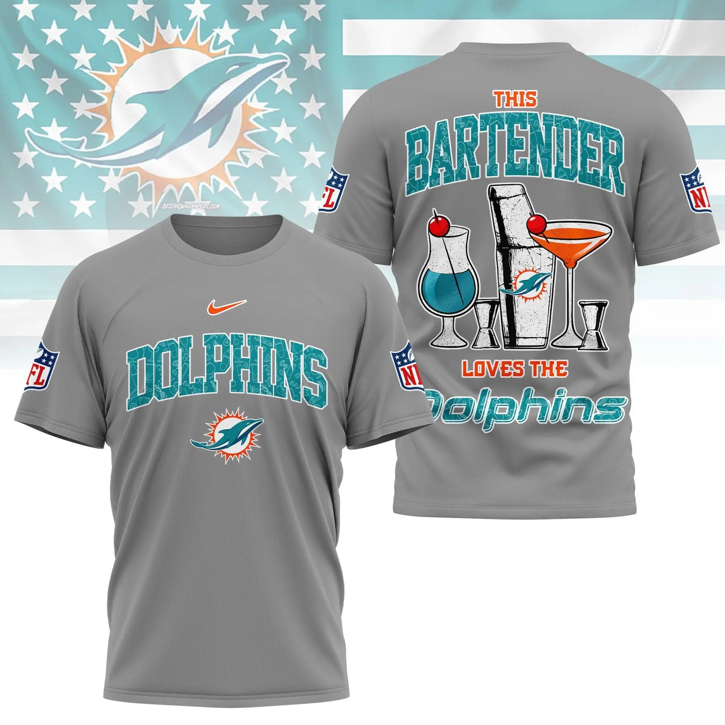 Miami Dolphins | Premium NFL Bartender Fan 3D Shirt NY – HuddleStyle.com - Image 2