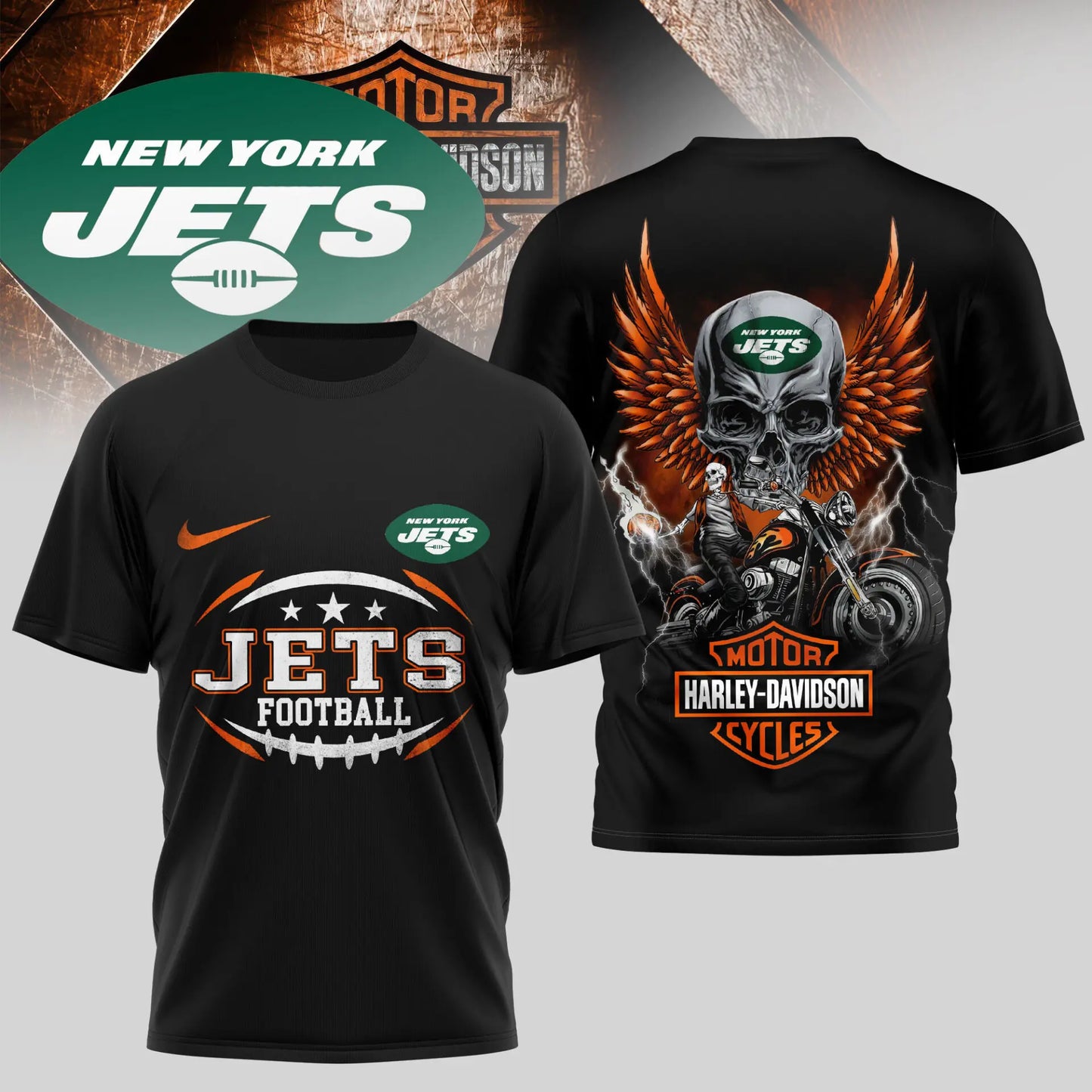 New York Jets | Premium NFL Harley Davidson 3D Shirt TD – HuddleStyle.com - Image 4