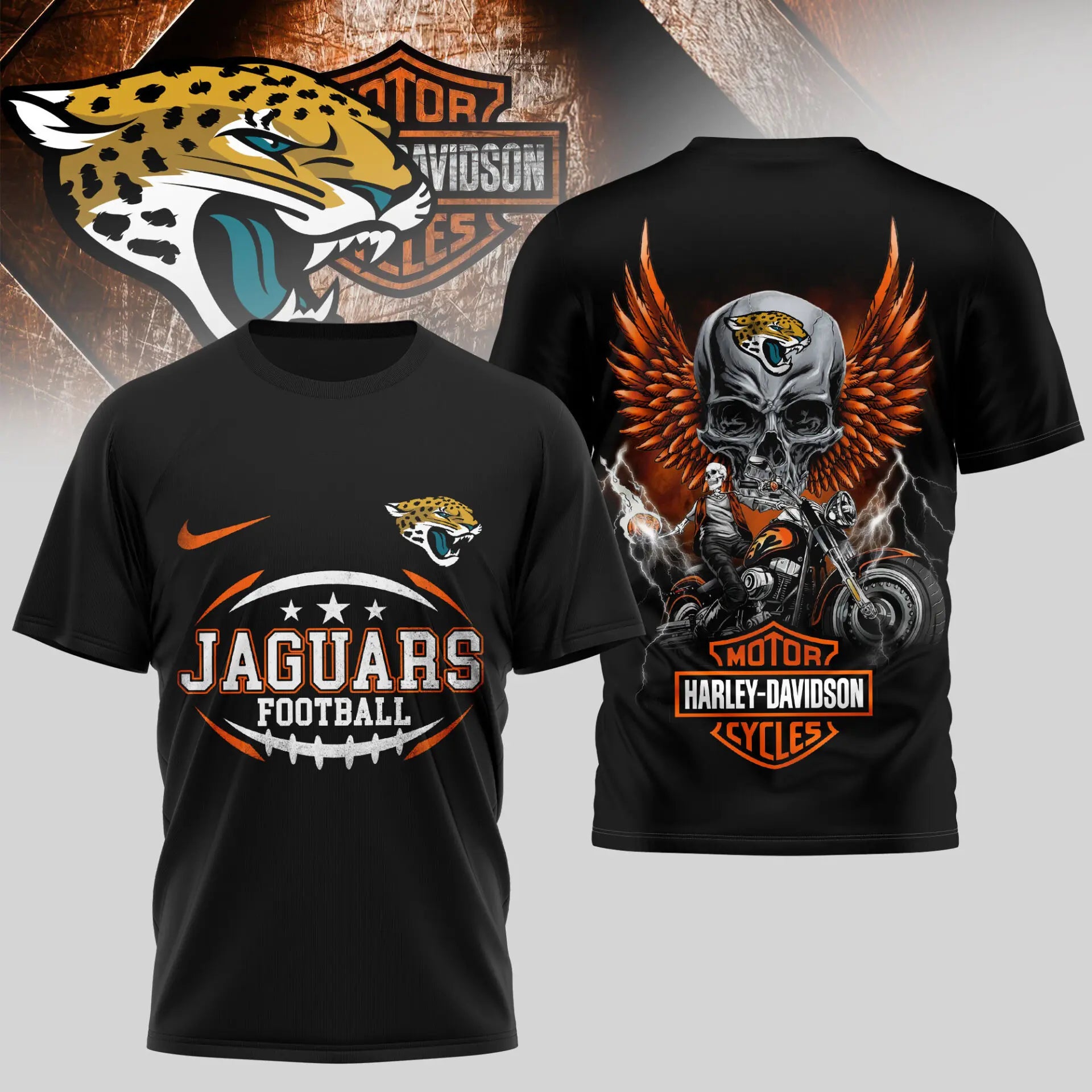Jacksonville Jaguars | Premium NFL Harley Davidson 3D Shirt TD – HuddleStyle.com - Image 4