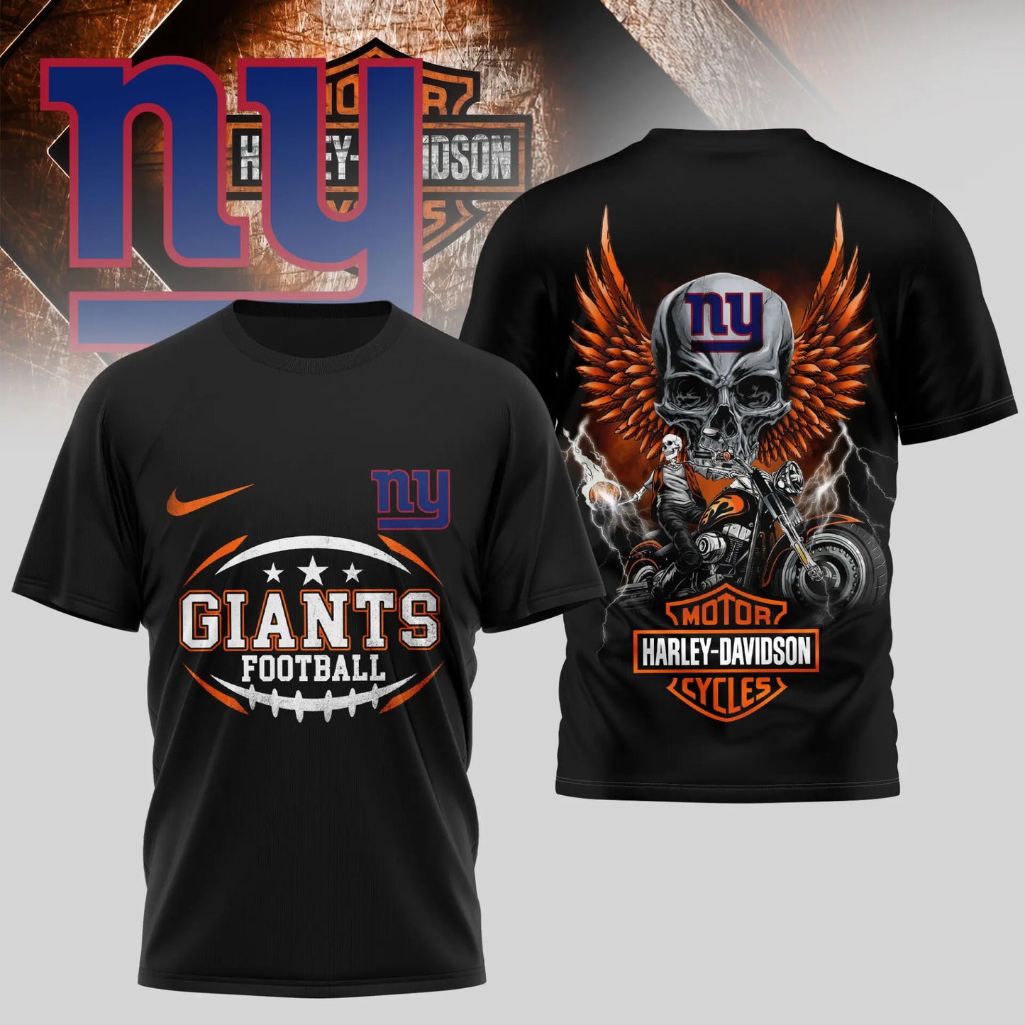 New York Giants | Premium NFL Harley Davidson 3D Shirt TD – HuddleStyle.com - Image 2