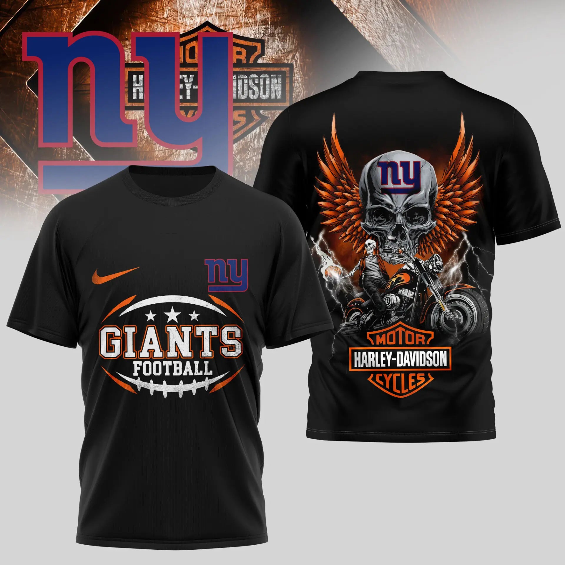 New York Giants | Premium NFL Harley Davidson 3D Shirt TD – HuddleStyle.com - Image 2