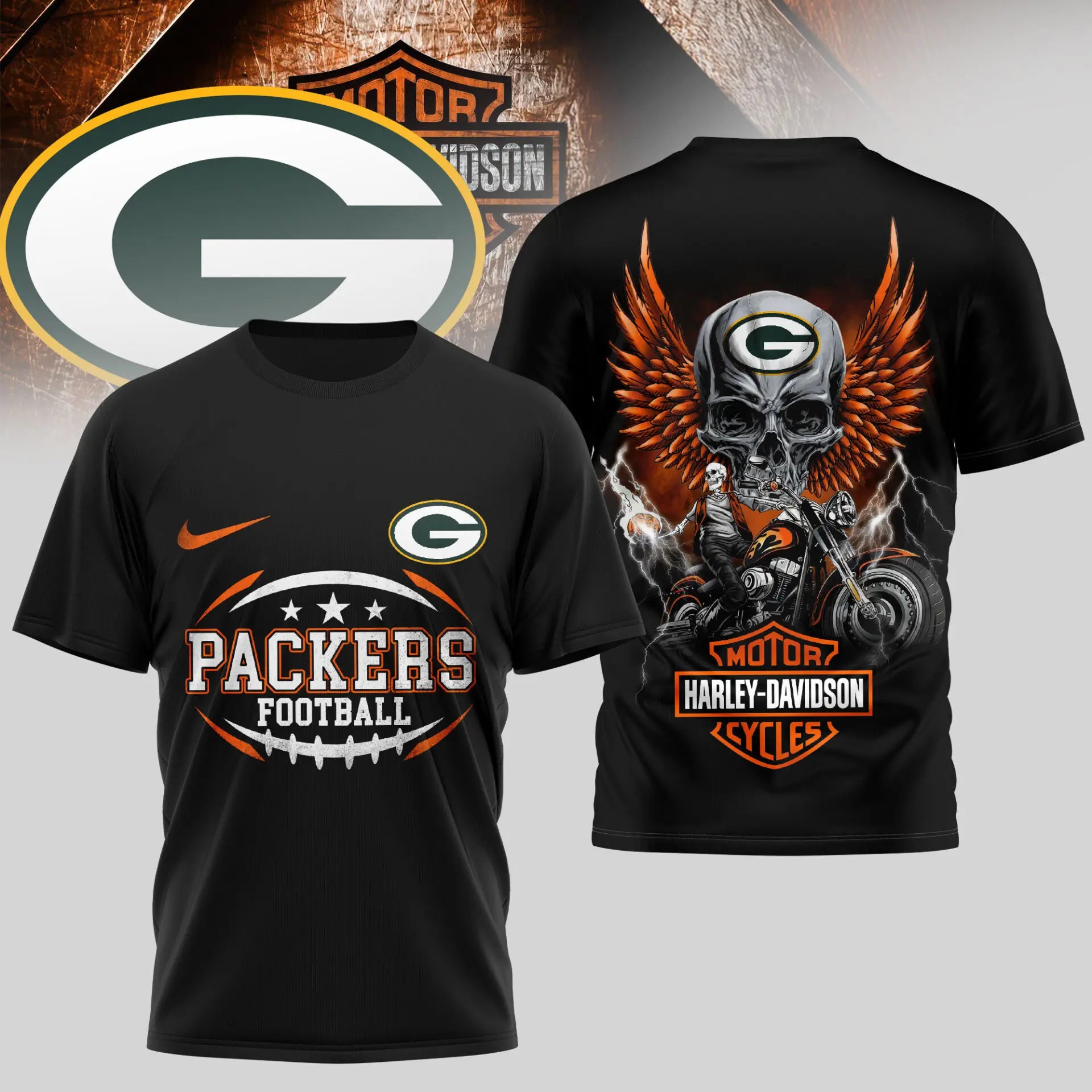 Green Bay Packers | Premium NFL Harley Davidson 3D Shirt TD – HuddleStyle.com - Image 3